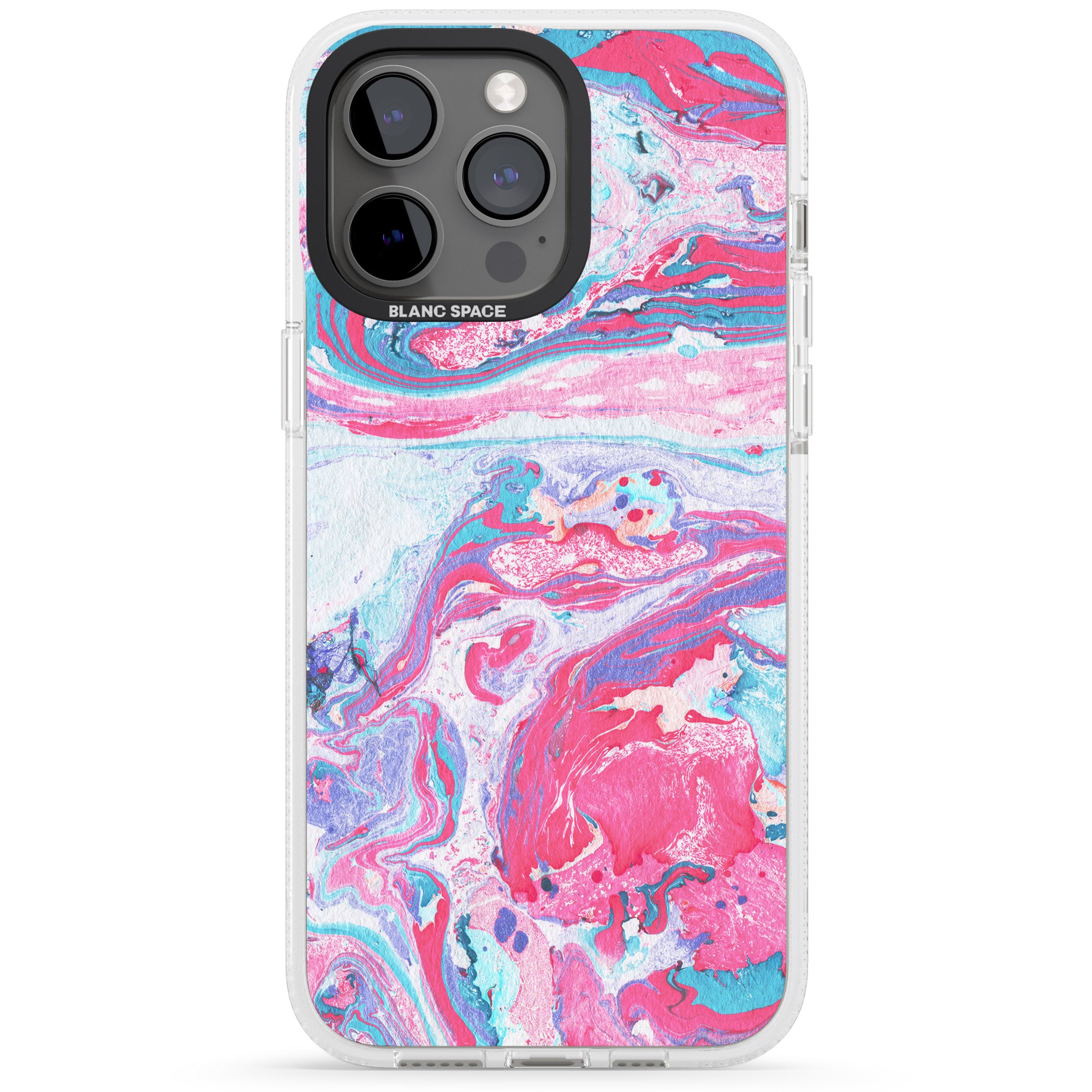 Pink, Blue & Purple Marbled Paper Pattern iPhone 15 Pro Max / 15 Pro / 14 Pro Max / 14 Pro / 13 Pro Clear Case Impact Air - Blanc Space