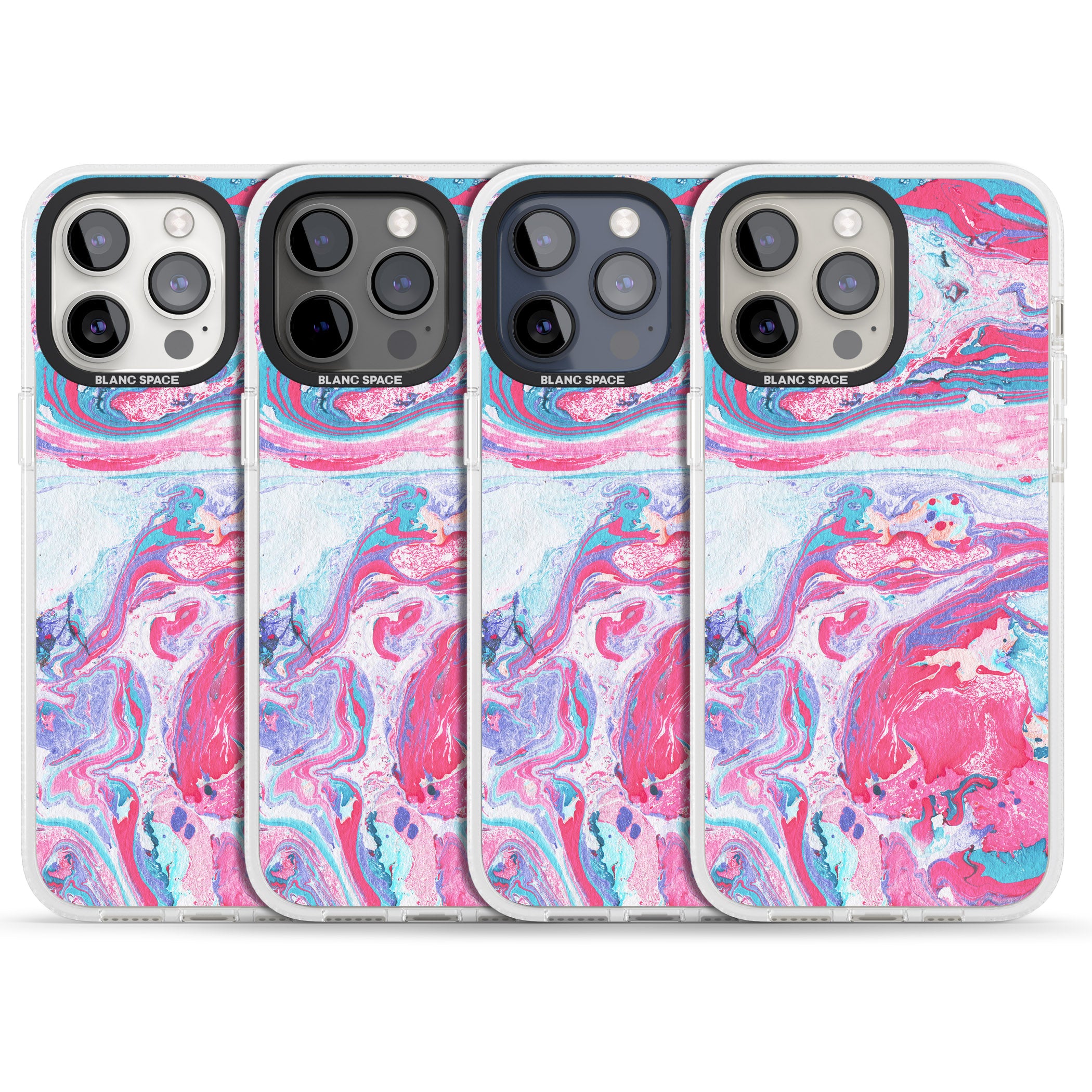 Pink, Blue & Purple Marbled Paper Pattern iPhone 15 Pro Max / 15 Pro / 14 Pro Max / 14 Pro / 13 Pro Clear Case Impact Air - Blanc Space