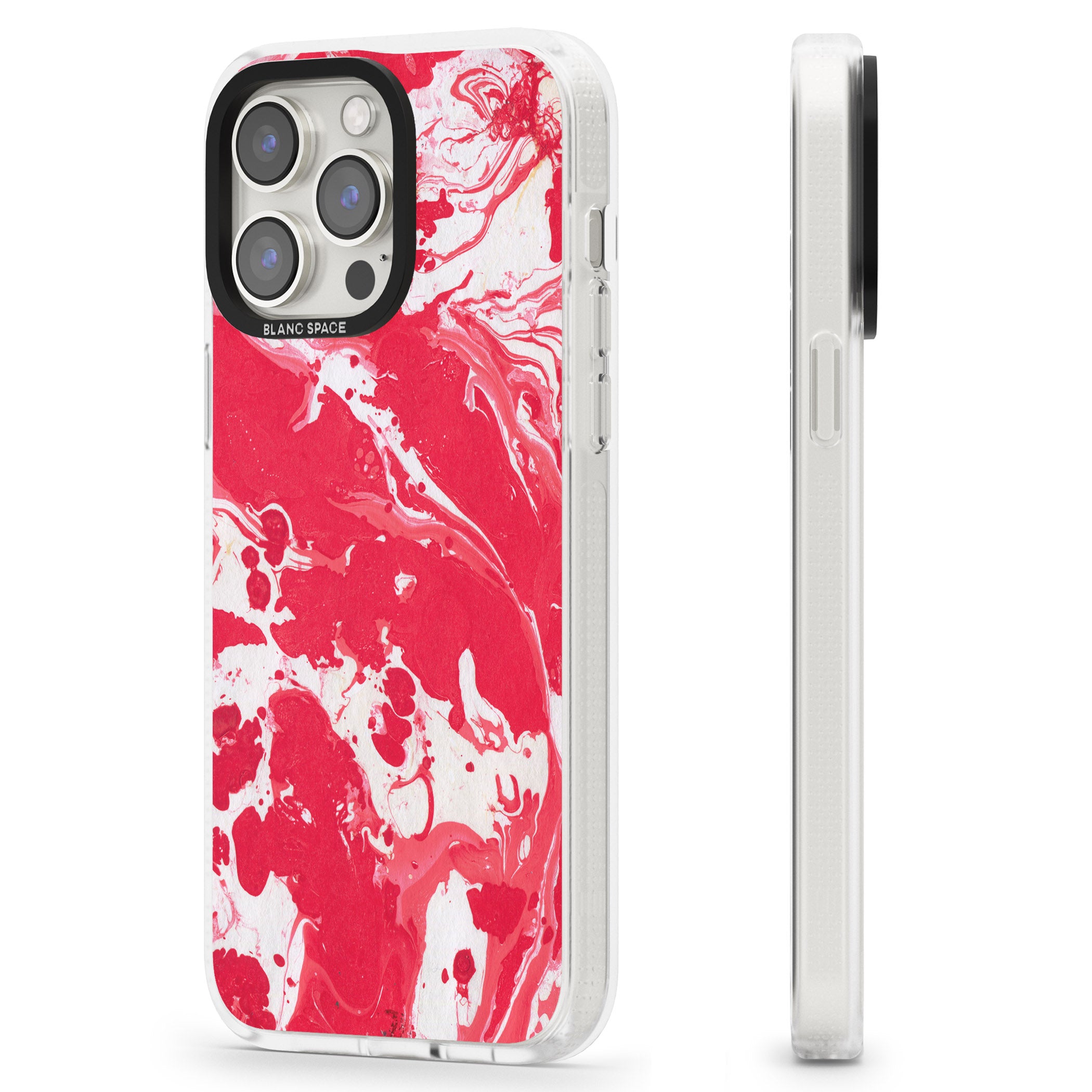 Red & White - Marbled Paper iPhone 15 Pro Max / 15 Pro / 14 Pro Max / 14 Pro / 13 Pro Clear Case Impact Air - Blanc Space