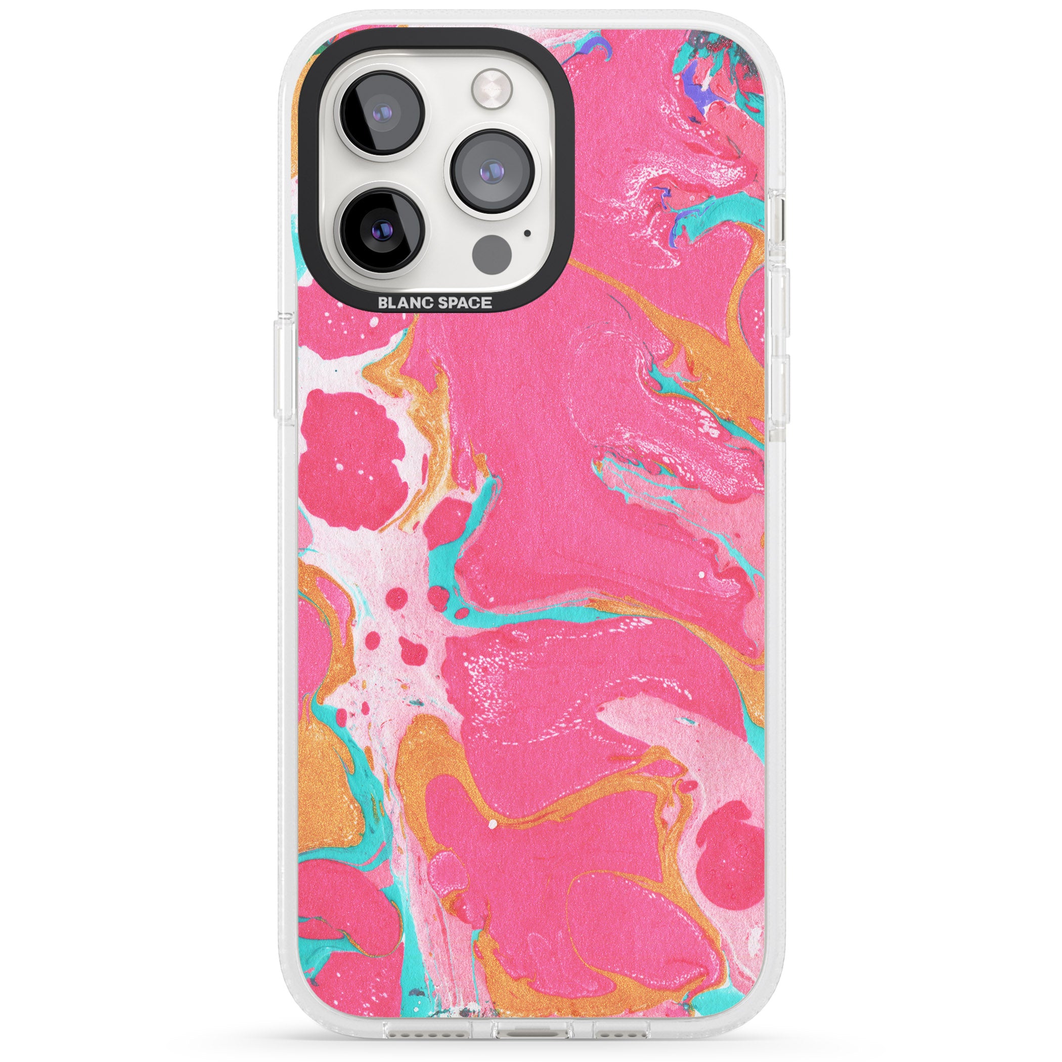 Pink, Orange & Turquoise Marbled Paper Pattern iPhone 15 Pro Max / 15 Pro / 14 Pro Max / 14 Pro / 13 Pro Clear Case Impact Air - Blanc Space