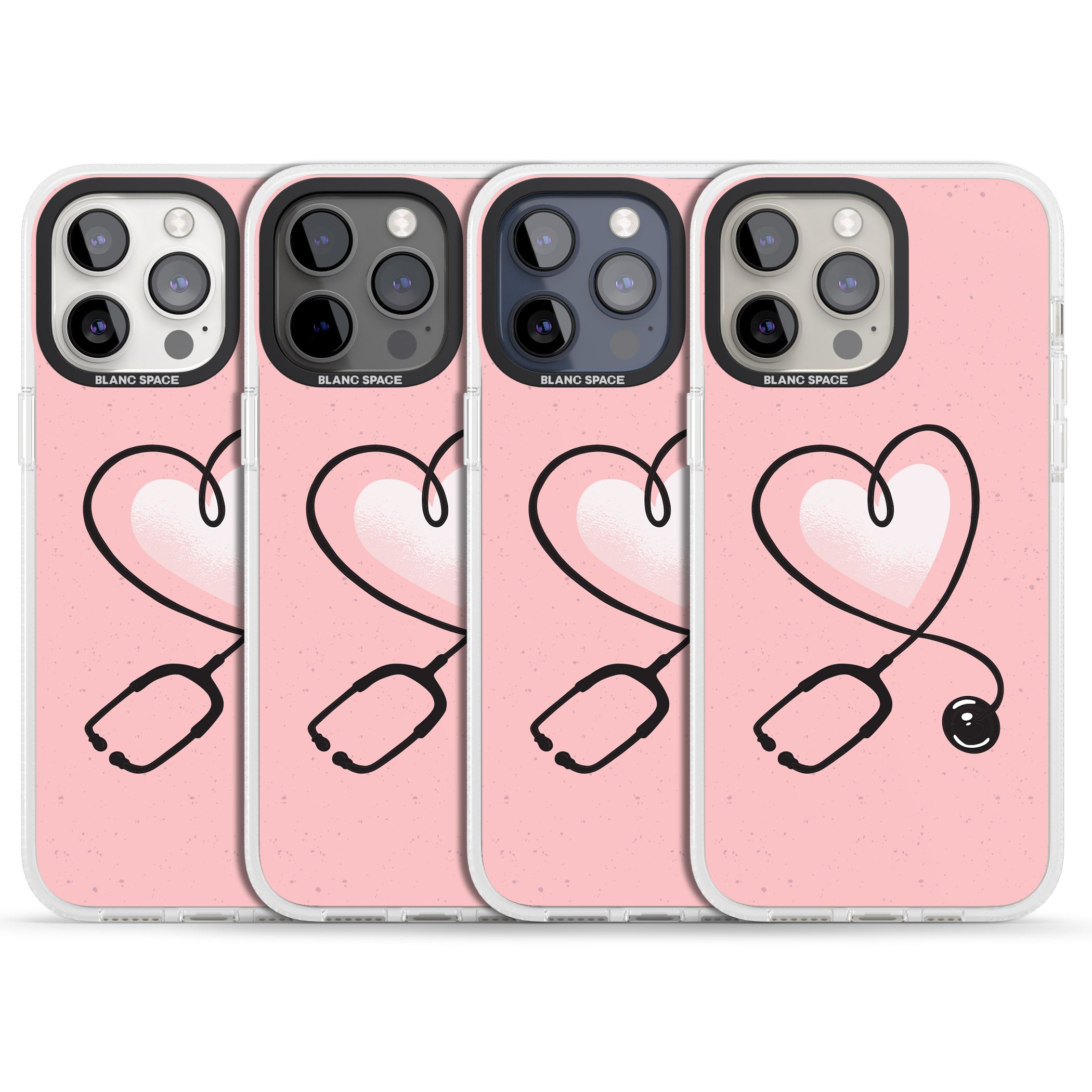 Medical Inspired Design Stethoscope Heart iPhone 15 Pro Max / 15 Pro / 14 Pro Max / 14 Pro / 13 Pro Clear Case Impact Air - Blanc Space