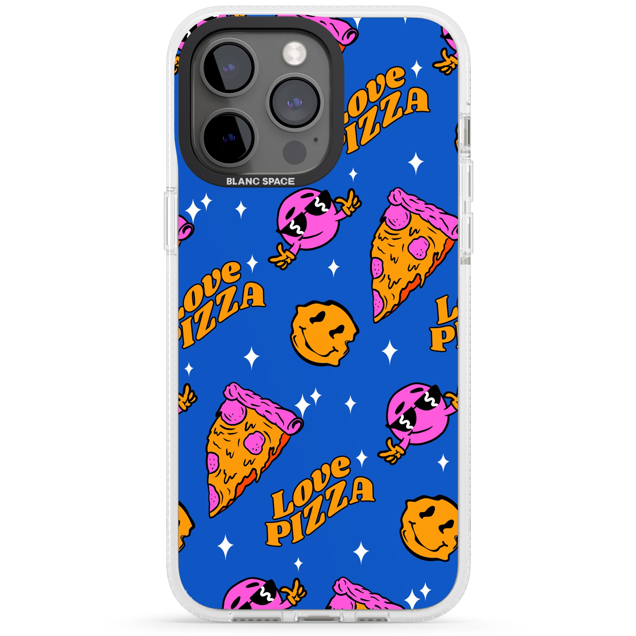 Psychedelic Love Pizza Pattern iPhone 15 Pro Max / 15 Pro / 14 Pro Max / 14 Pro / 13 Pro Clear Case Impact Air - Blanc Space