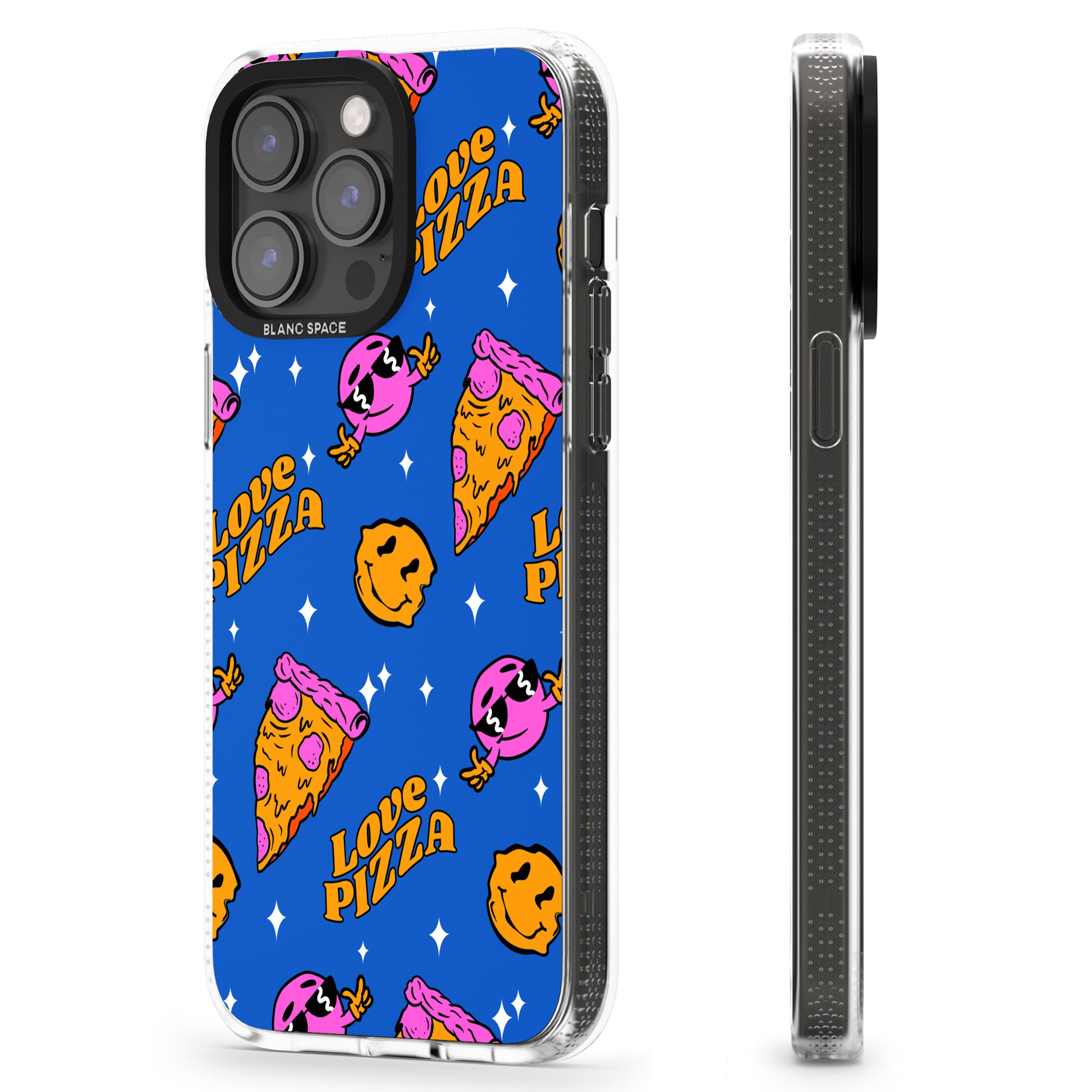 Psychedelic Love Pizza Pattern iPhone 15 Pro Max / 15 Pro / 14 Pro Max / 14 Pro / 13 Pro Clear Case Impact Air - Blanc Space