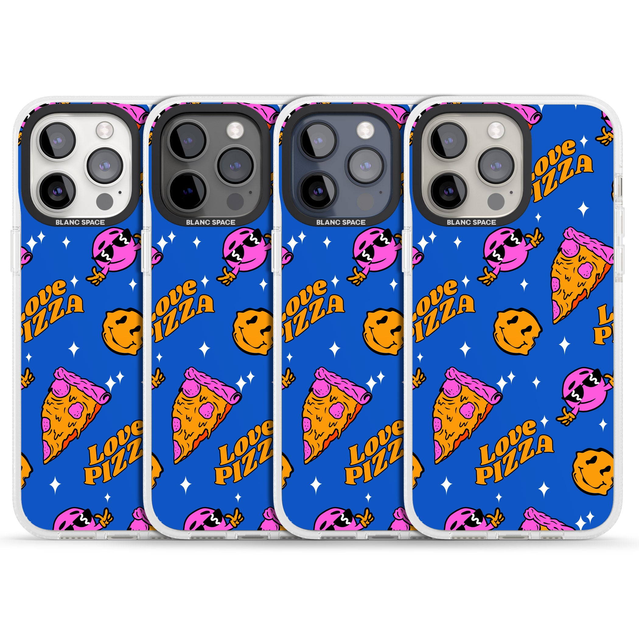 Psychedelic Love Pizza Pattern iPhone 15 Pro Max / 15 Pro / 14 Pro Max / 14 Pro / 13 Pro Clear Case Impact Air - Blanc Space