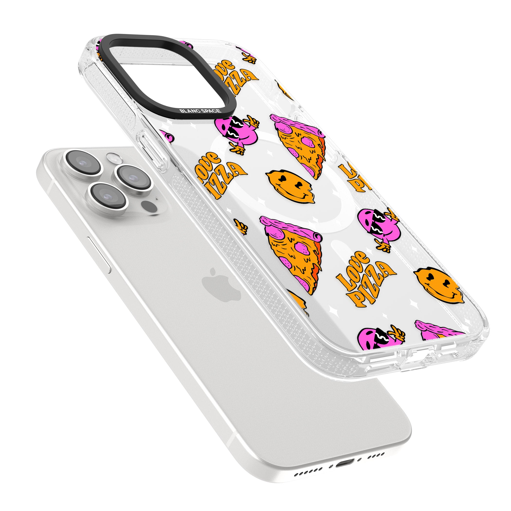 Psychedelic Love Pizza Pattern (Clear) iPhone 15 Pro Max / 15 Pro / 14 Pro Max / 14 Pro / 13 Pro Clear Case Impact Air - Blanc Space