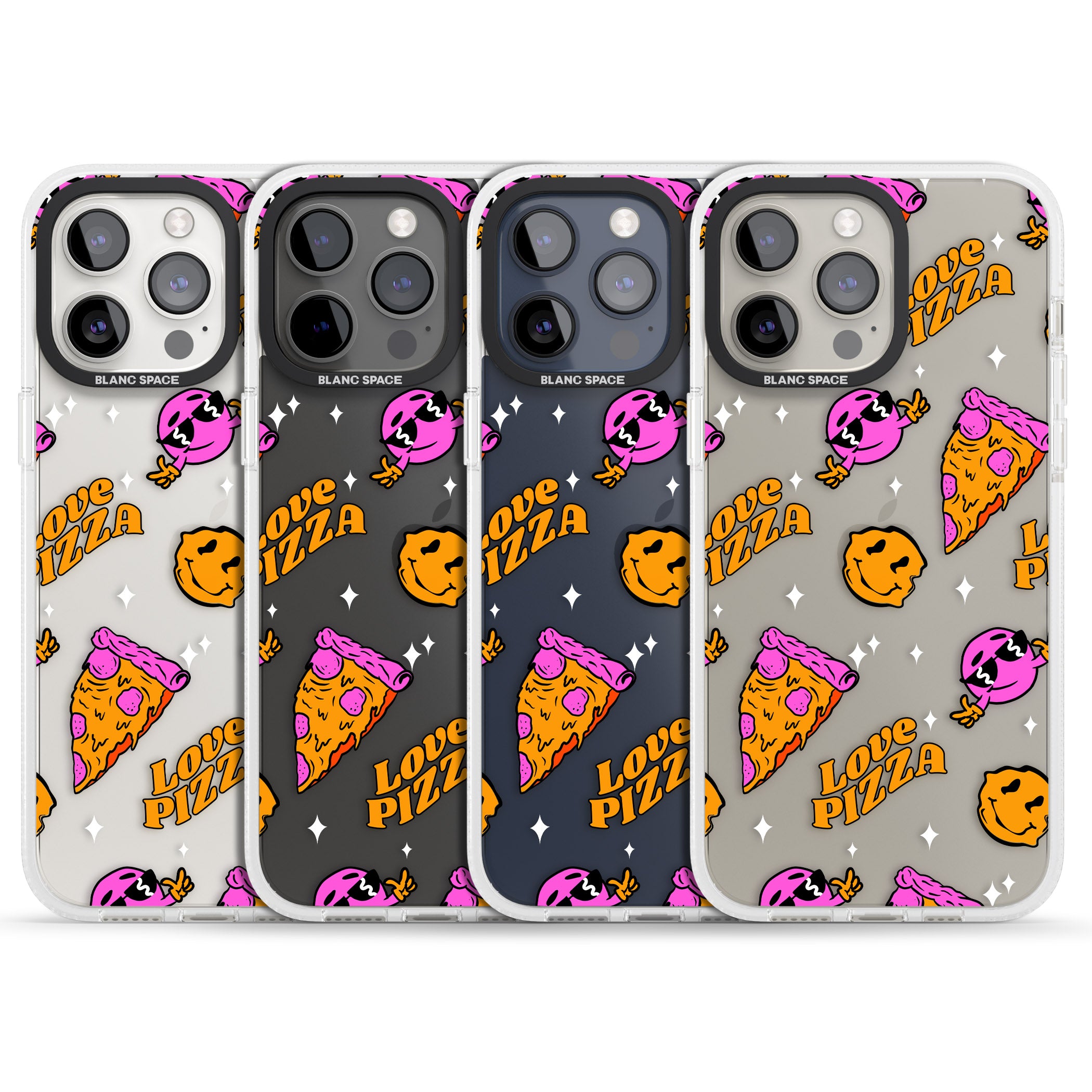 Psychedelic Love Pizza Pattern (Clear) iPhone 15 Pro Max / 15 Pro / 14 Pro Max / 14 Pro / 13 Pro Clear Case Impact Air - Blanc Space