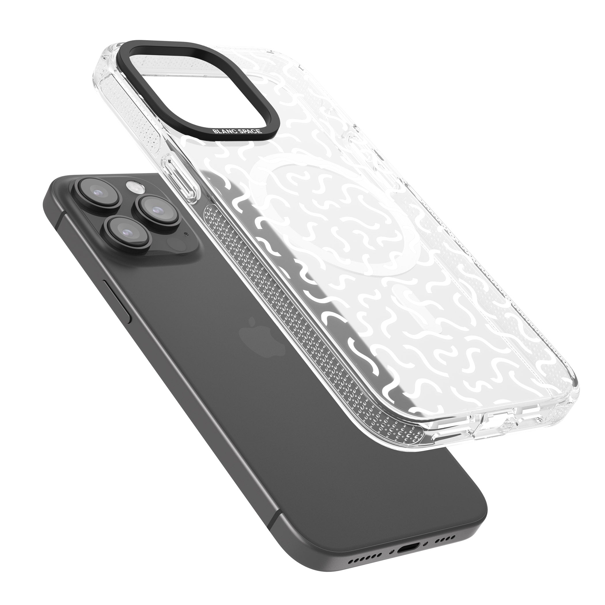 White Wavy Squiggles Memphis Retro Pattern Design iPhone 15 Pro Max / 15 Pro / 14 Pro Max / 14 Pro / 13 Pro Clear Case Impact Air - Blanc Space