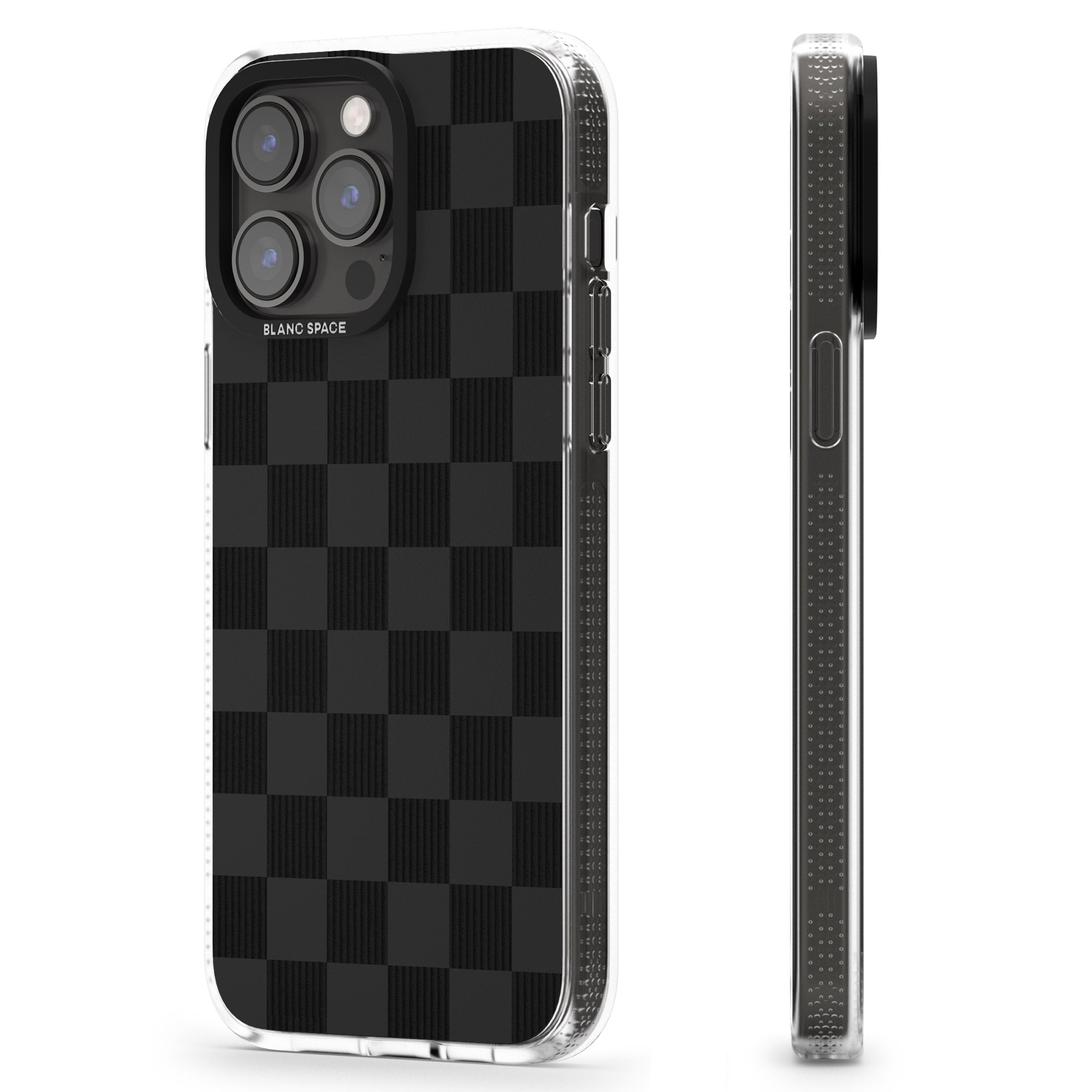 BLACK CHECKERED iPhone 15 Pro Max / 15 Pro / 14 Pro Max / 14 Pro / 13 Pro Clear Case Impact Air - Blanc Space