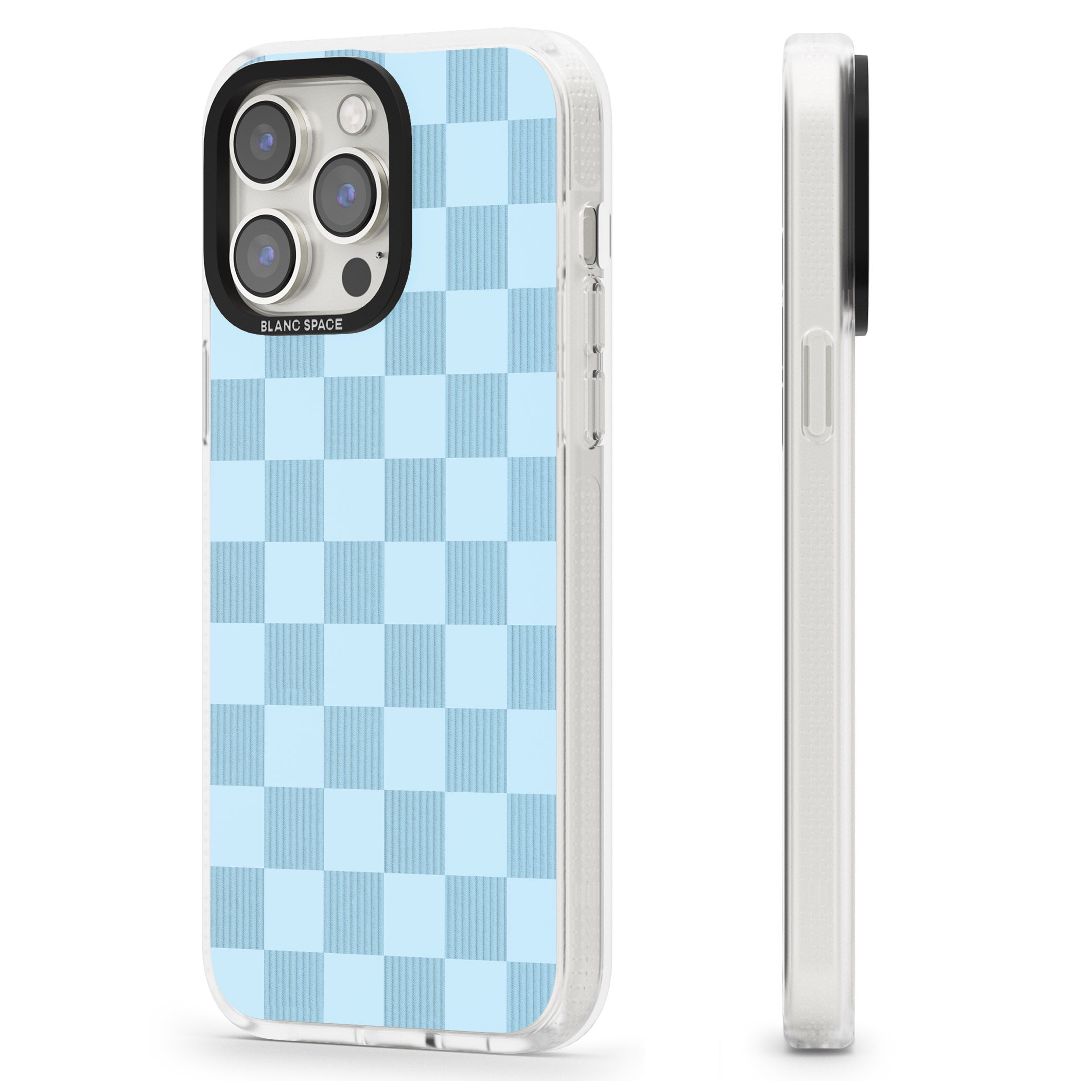 SKYBLUE CHECKERED iPhone 15 Pro Max / 15 Pro / 14 Pro Max / 14 Pro / 13 Pro Clear Case Impact Air - Blanc Space
