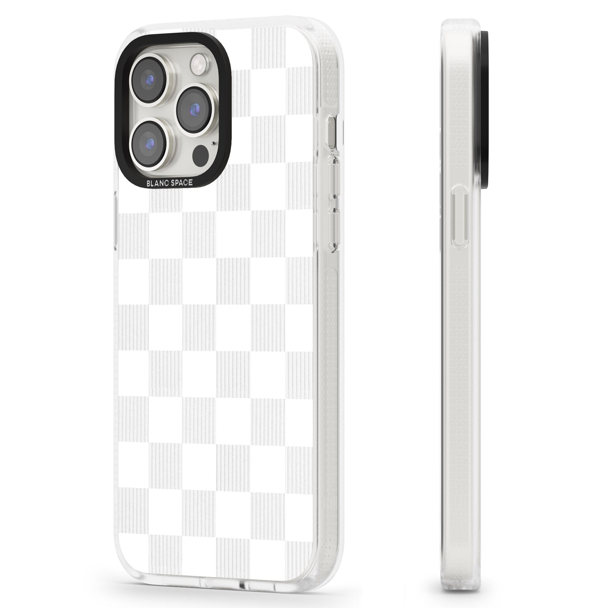 WHITE CHECKERED iPhone 15 Pro Max / 15 Pro / 14 Pro Max / 14 Pro / 13 Pro Clear Case Impact Air - Blanc Space