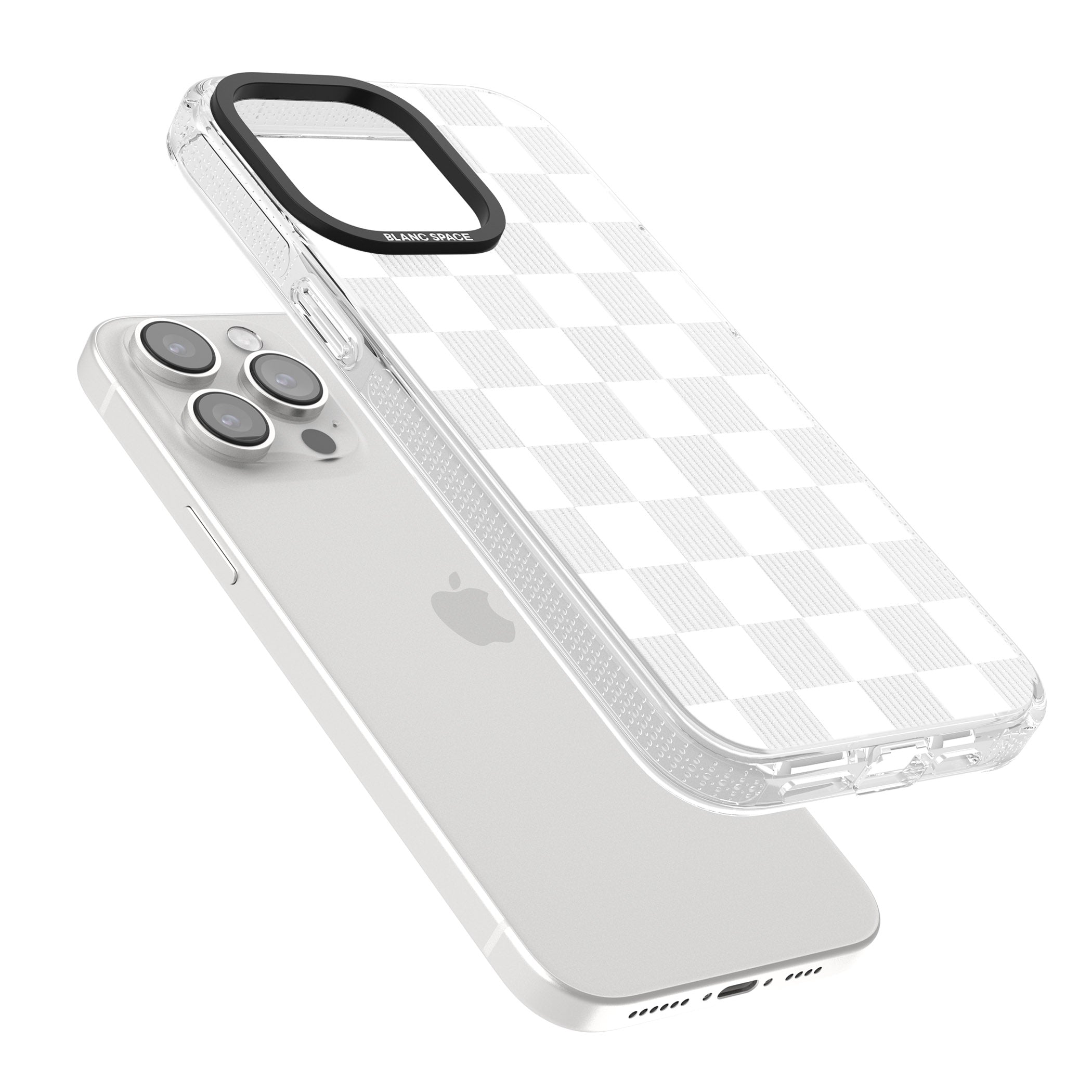 WHITE CHECKERED iPhone 15 Pro Max / 15 Pro / 14 Pro Max / 14 Pro / 13 Pro Clear Case Impact Air - Blanc Space