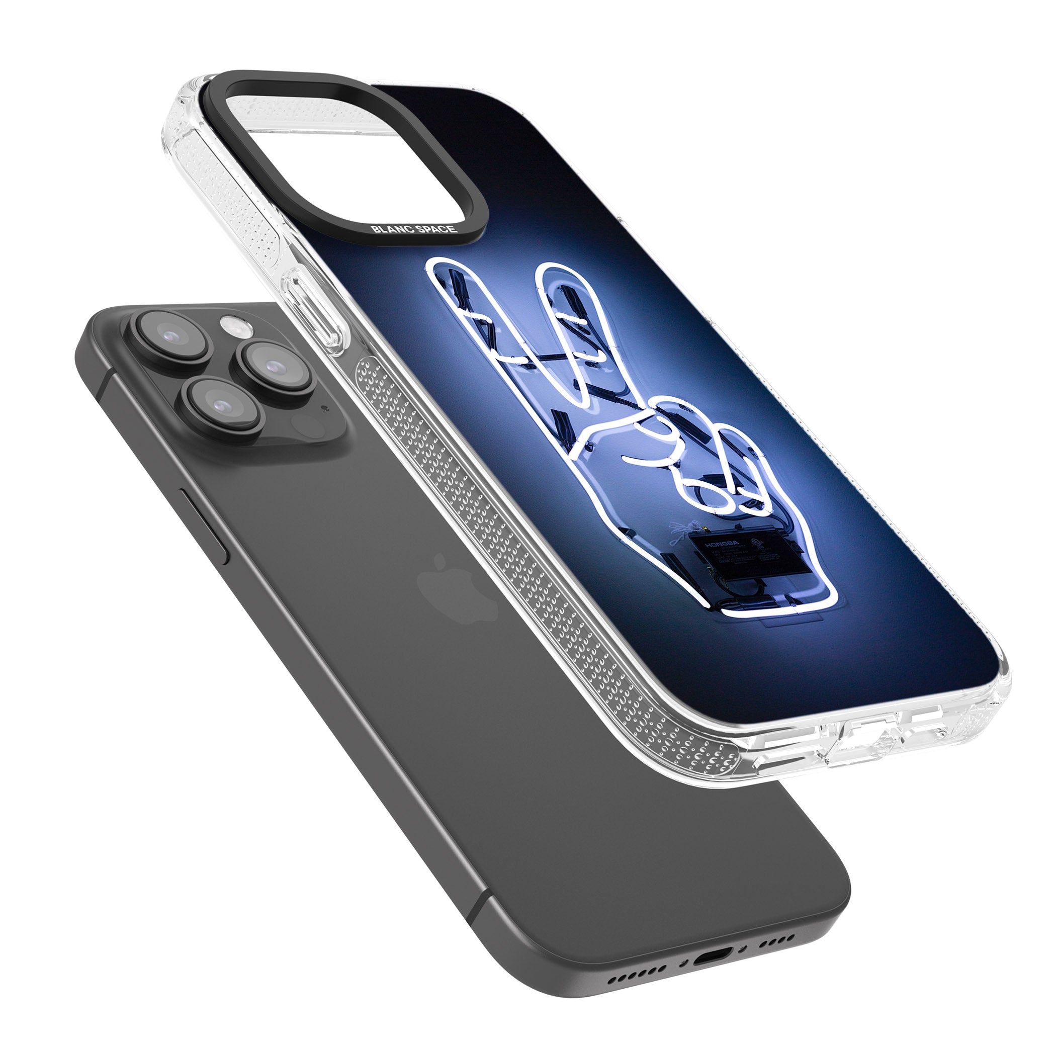 Peace Sign Hand Neon Sign iPhone 15 Pro Max / 15 Pro / 14 Pro Max / 14 Pro / 13 Pro Clear Case Impact Air - Blanc Space