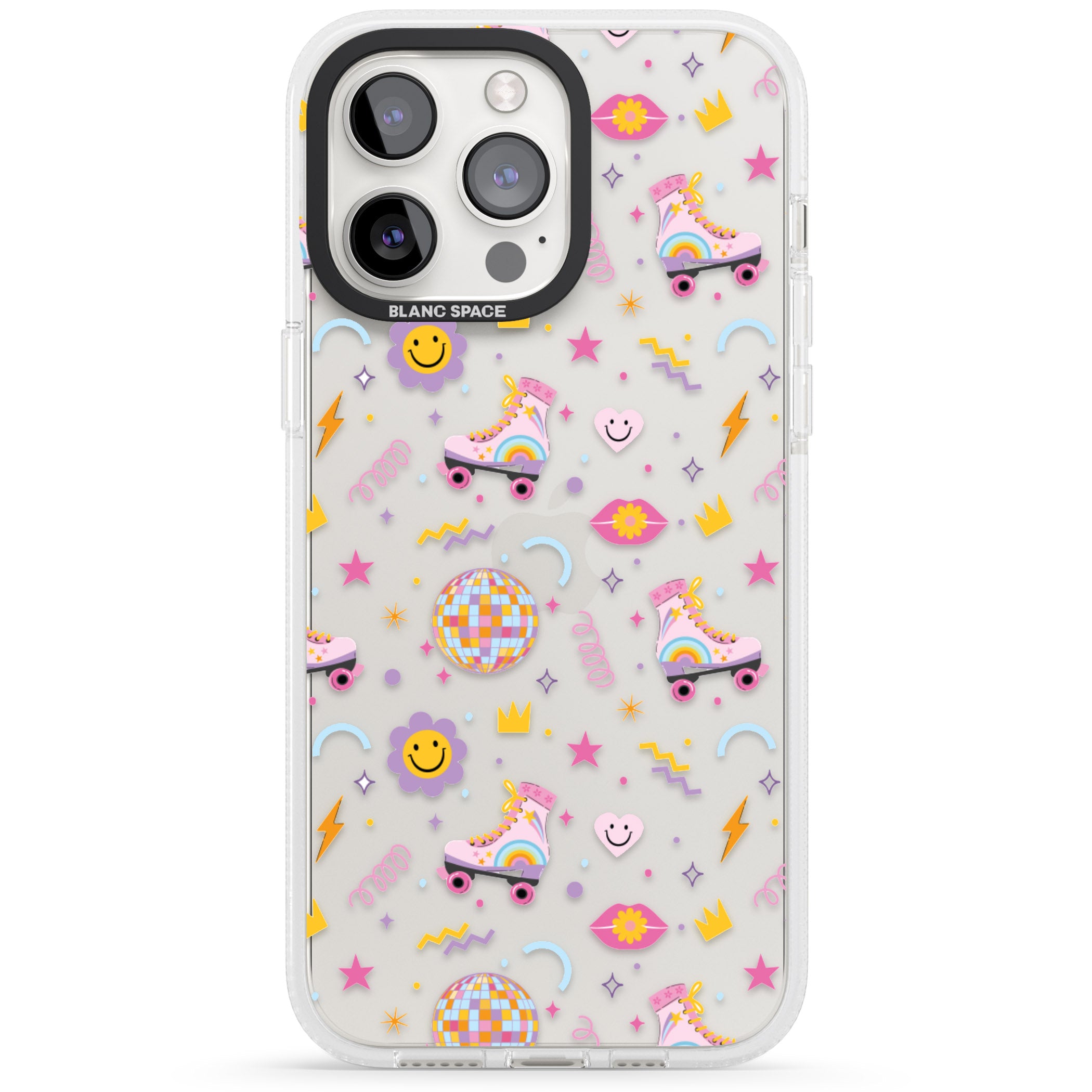 Roller Disco Pattern iPhone 15 Pro Max / 15 Pro / 14 Pro Max / 14 Pro / 13 Pro Clear Case Impact Air - Blanc Space