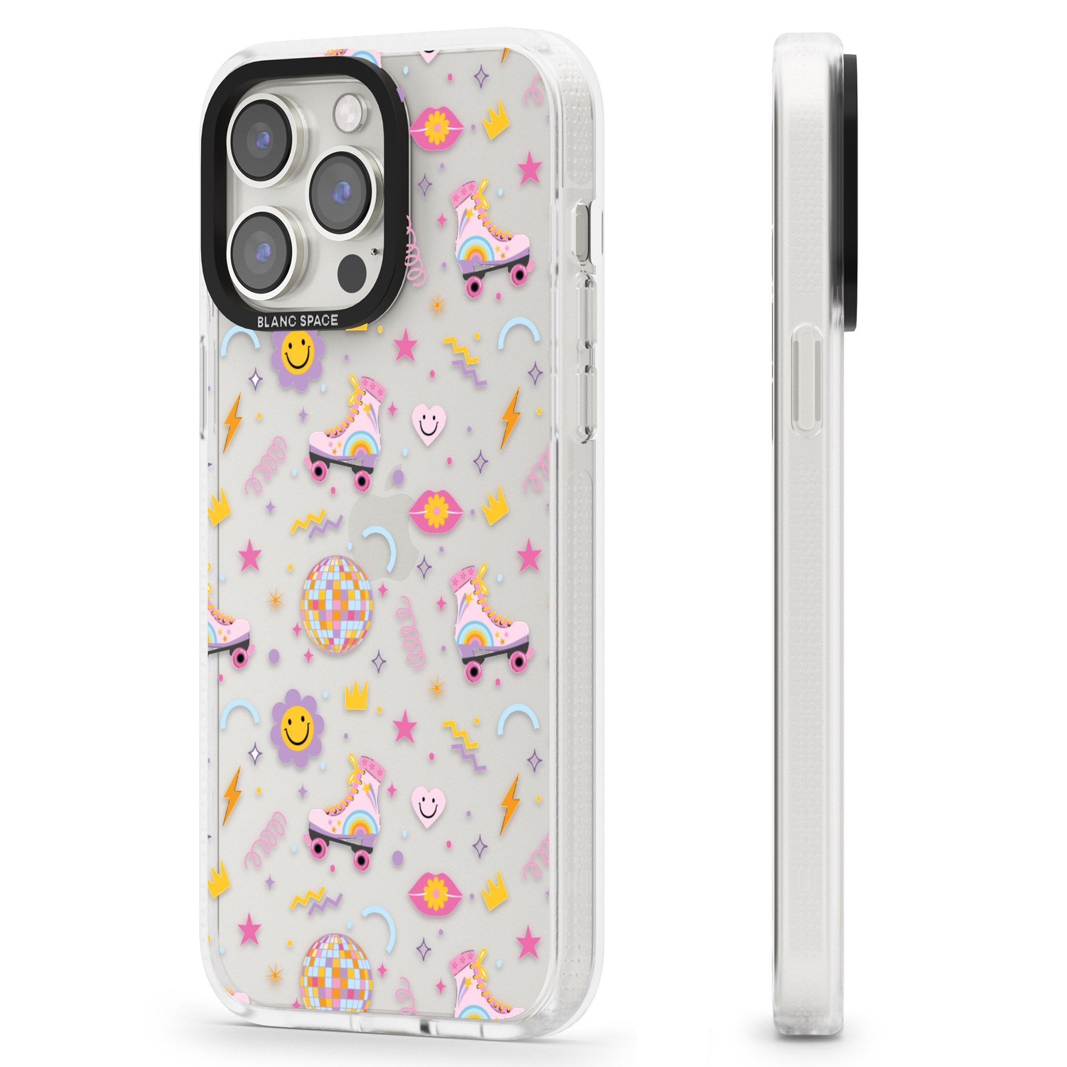 Roller Disco Pattern iPhone 15 Pro Max / 15 Pro / 14 Pro Max / 14 Pro / 13 Pro Clear Case Impact Air - Blanc Space