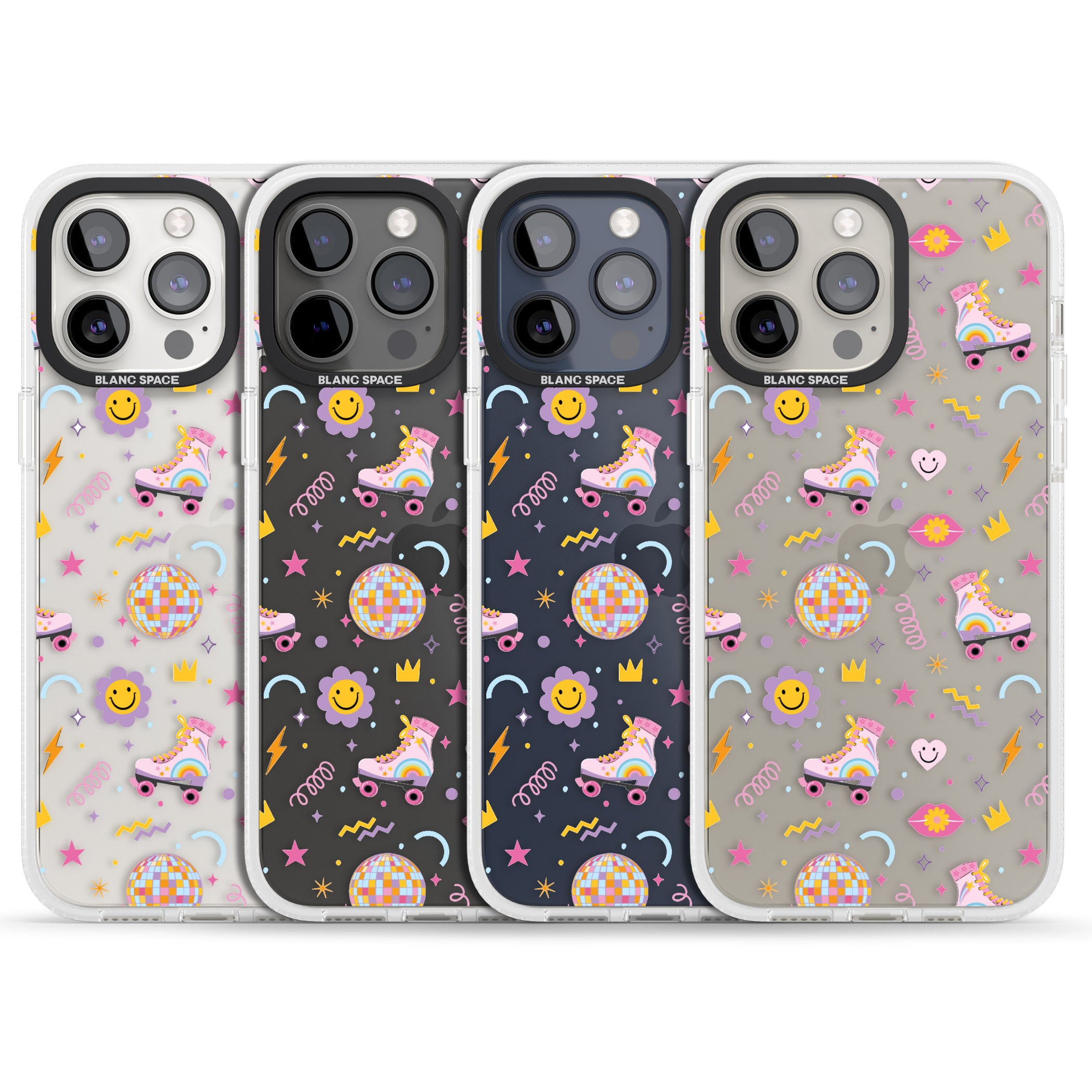 Roller Disco Pattern iPhone 15 Pro Max / 15 Pro / 14 Pro Max / 14 Pro / 13 Pro Clear Case Impact Air - Blanc Space