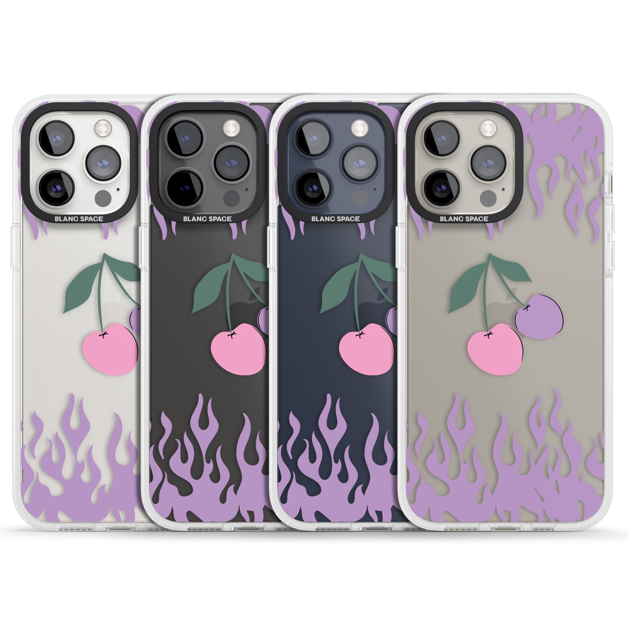 Cherries n' Flames iPhone 15 Pro Max / 15 Pro / 14 Pro Max / 14 Pro / 13 Pro Clear Case Impact Air - Blanc Space