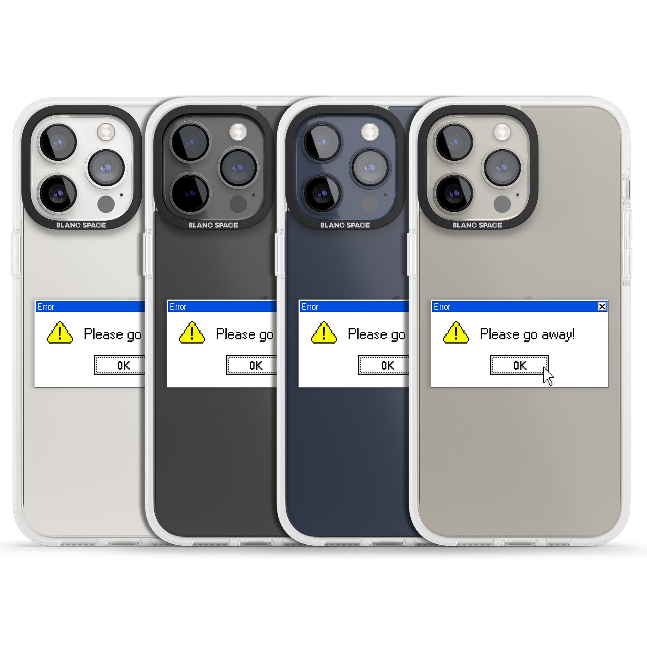 Please go away.exe iPhone 15 Pro Max / 15 Pro / 14 Pro Max / 14 Pro / 13 Pro Clear Case Impact Air - Blanc Space