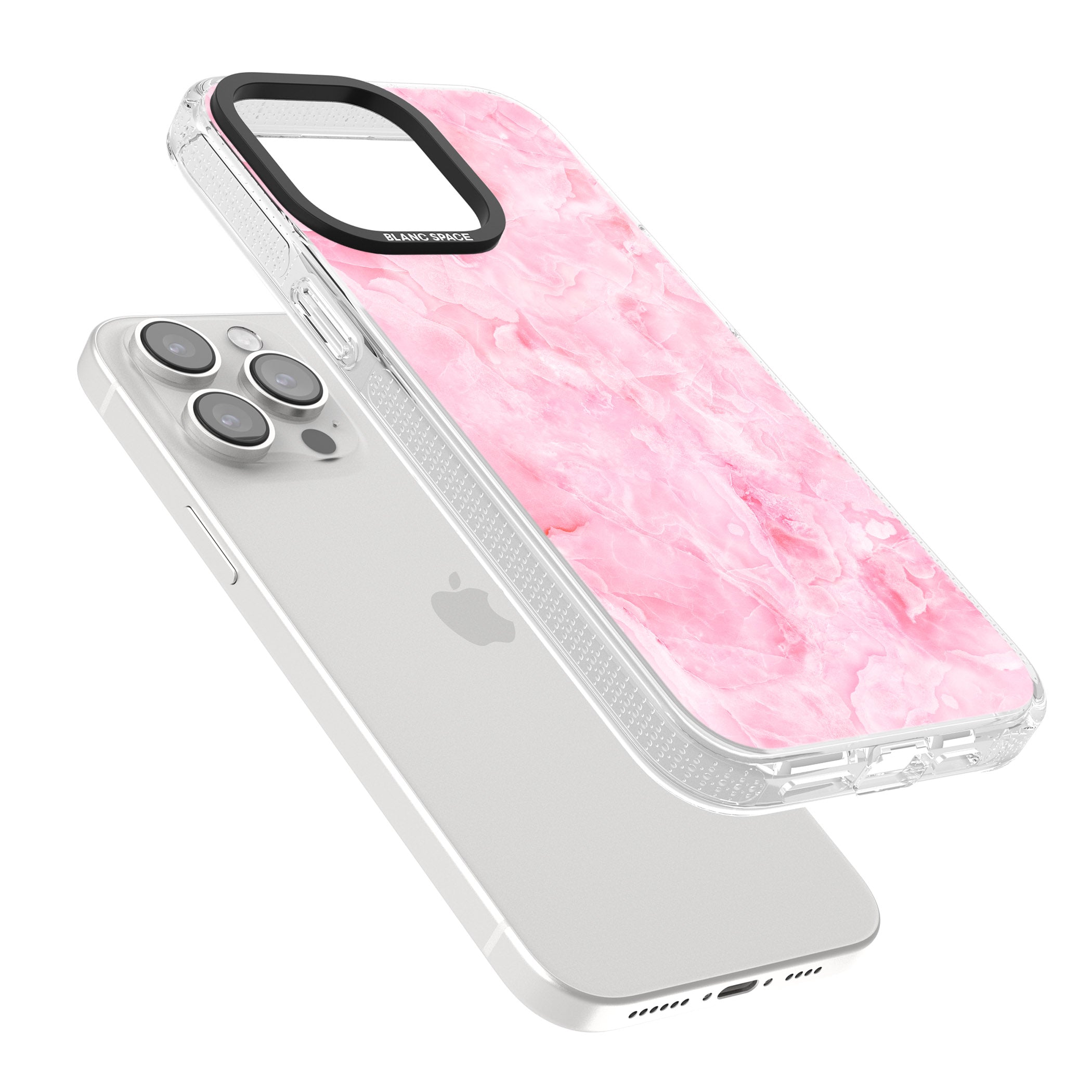Bright Pink Onyx Marble Texture iPhone 15 Pro Max / 15 Pro / 14 Pro Max / 14 Pro / 13 Pro Clear Case Impact Air - Blanc Space