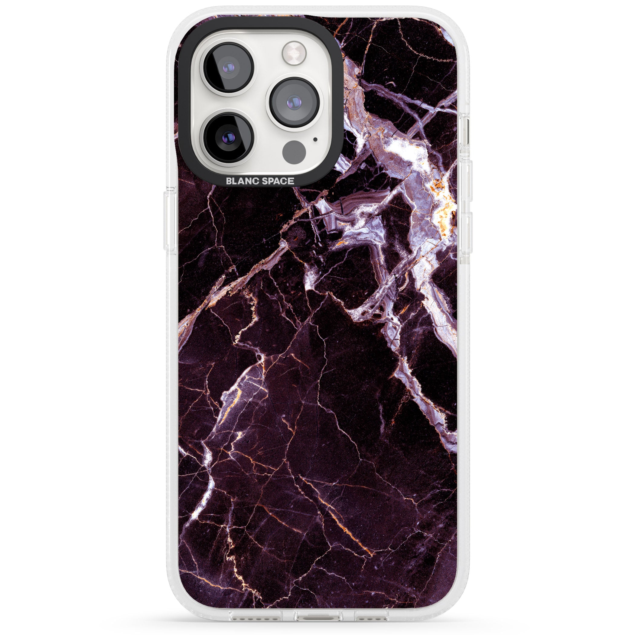 Black, Purple & Yellow shattered Marble iPhone 15 Pro Max / 15 Pro / 14 Pro Max / 14 Pro / 13 Pro Clear Case Impact Air - Blanc Space