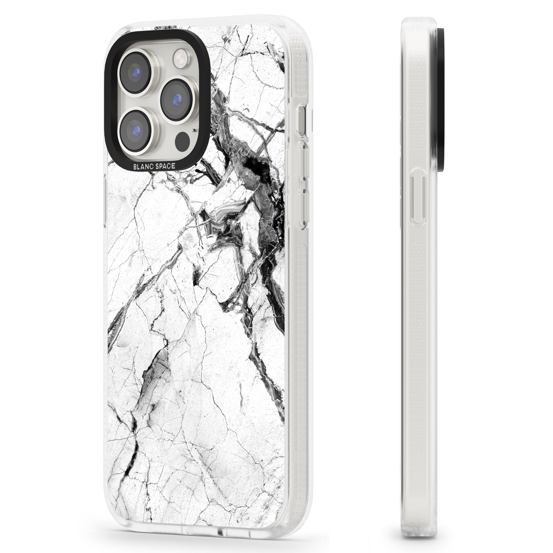Black & White Stormy Marble iPhone 15 Pro Max / 15 Pro / 14 Pro Max / 14 Pro / 13 Pro Clear Case Impact Air - Blanc Space