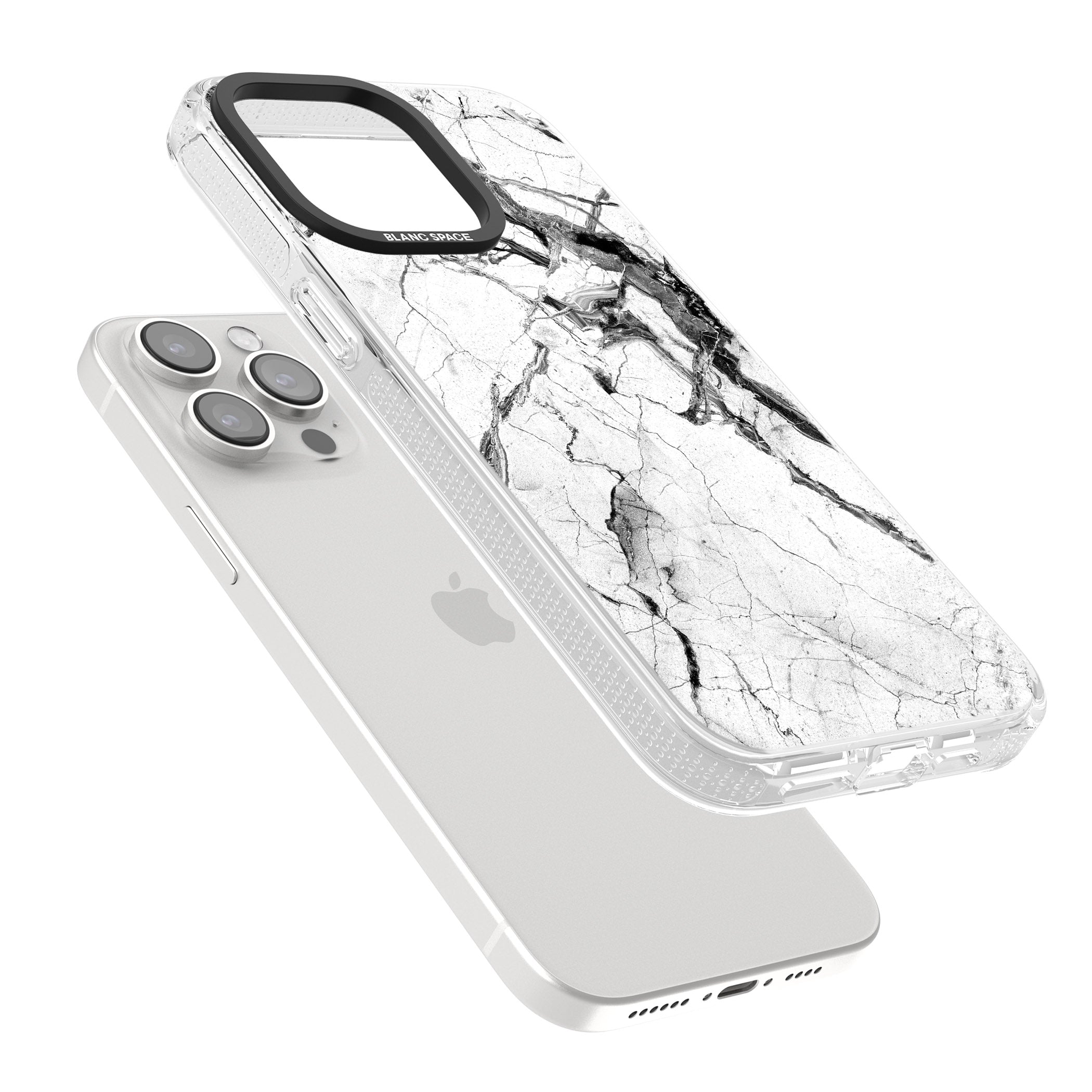 Black & White Stormy Marble iPhone 15 Pro Max / 15 Pro / 14 Pro Max / 14 Pro / 13 Pro Clear Case Impact Air - Blanc Space