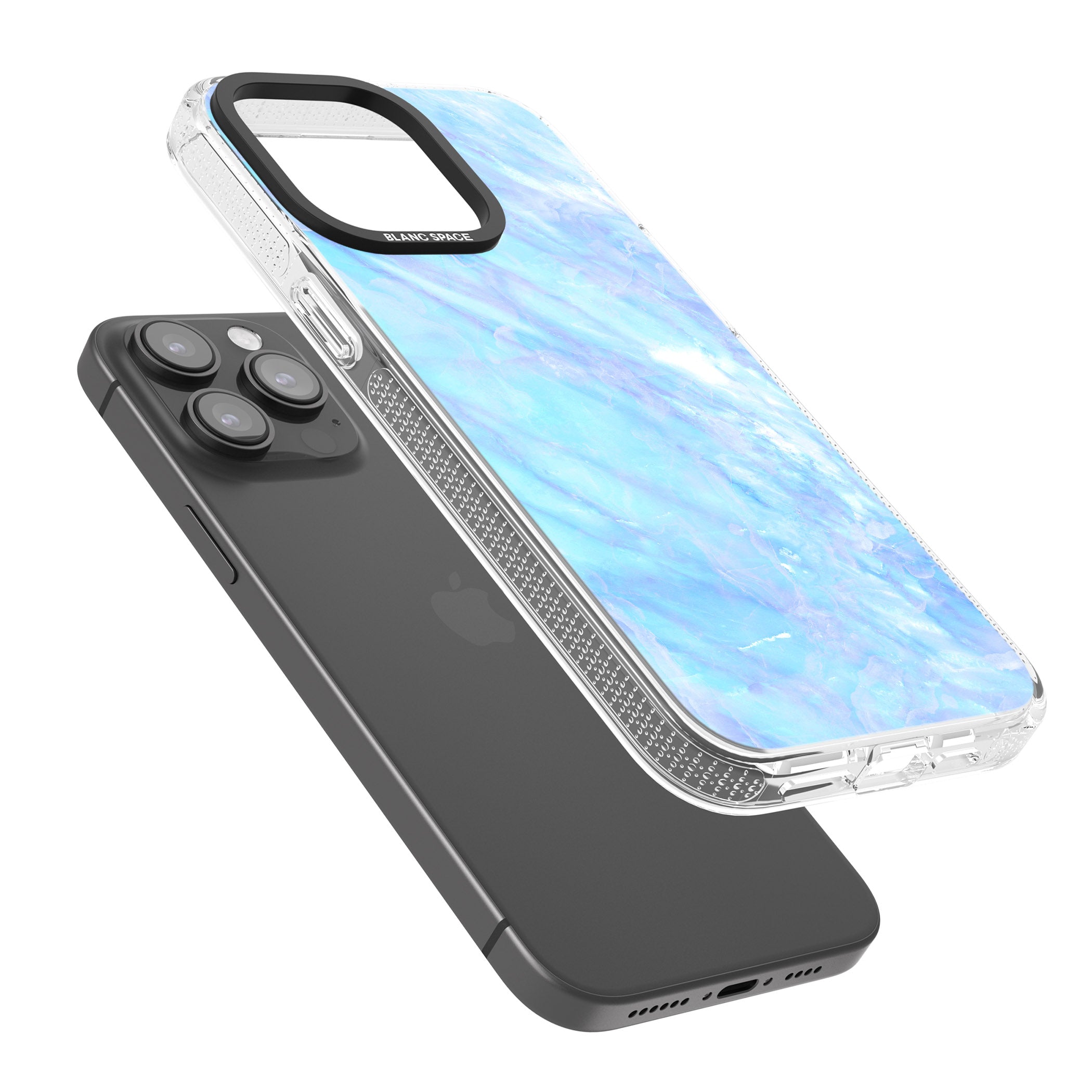 Iridescent Crystal Marble iPhone 15 Pro Max / 15 Pro / 14 Pro Max / 14 Pro / 13 Pro Clear Case Impact Air - Blanc Space