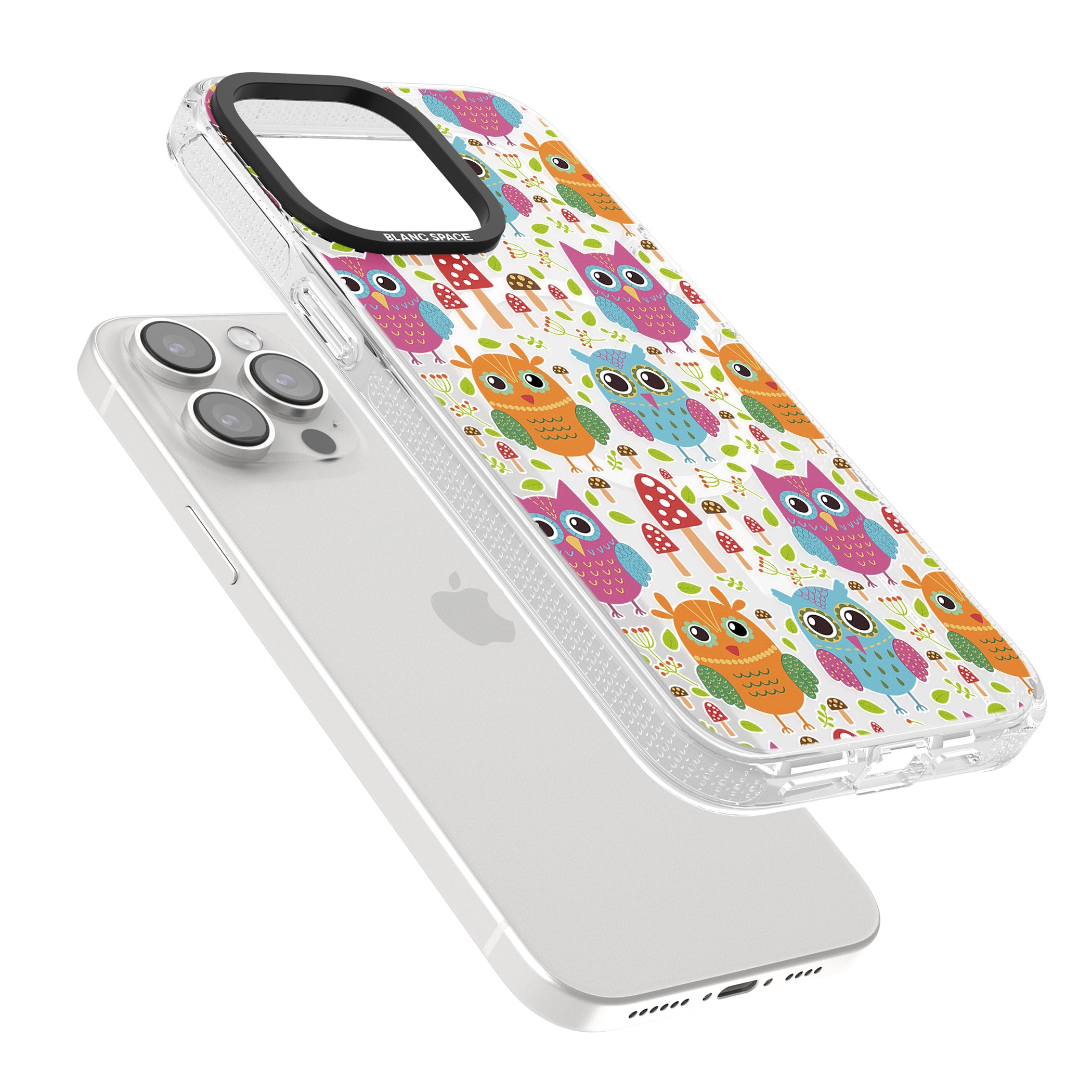 Forrest Owl Clear Pattern iPhone 15 Pro Max / 15 Pro / 14 Pro Max / 14 Pro / 13 Pro Clear Case Impact Air - Blanc Space