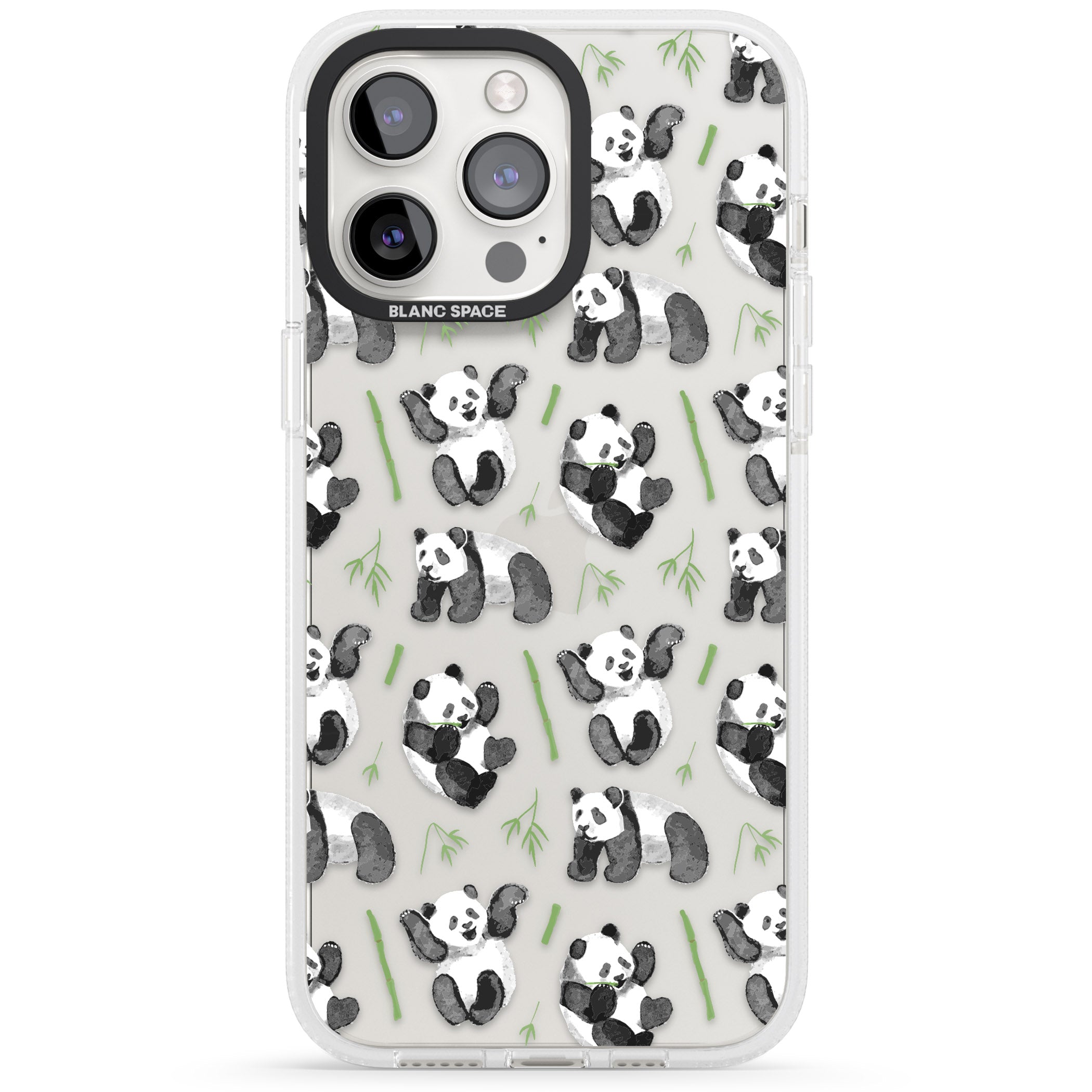 Watercolour Panda Pattern iPhone 15 Pro Max / 15 Pro / 14 Pro Max / 14 Pro / 13 Pro Clear Case Impact Air - Blanc Space