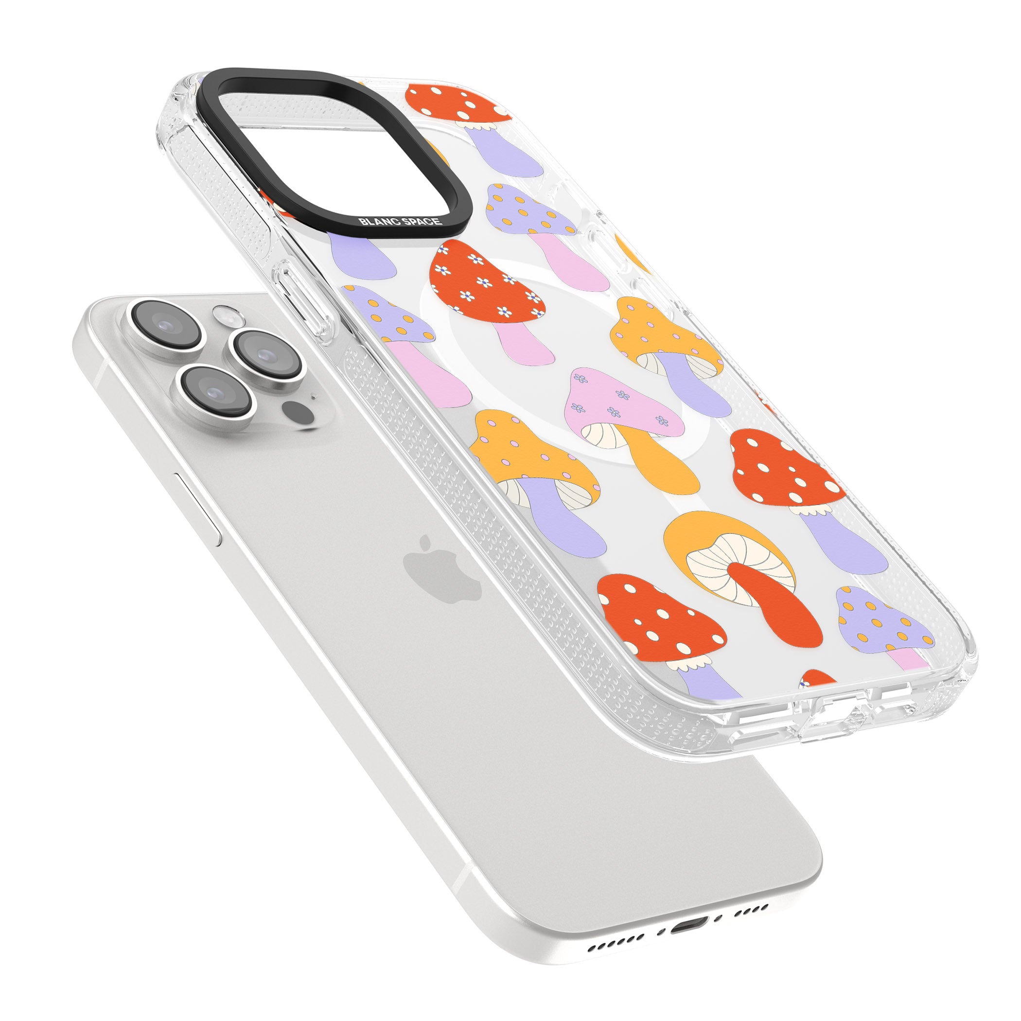 Happy Shrooms iPhone 15 Pro Max / 15 Pro / 14 Pro Max / 14 Pro / 13 Pro Clear Case Impact Air - Blanc Space