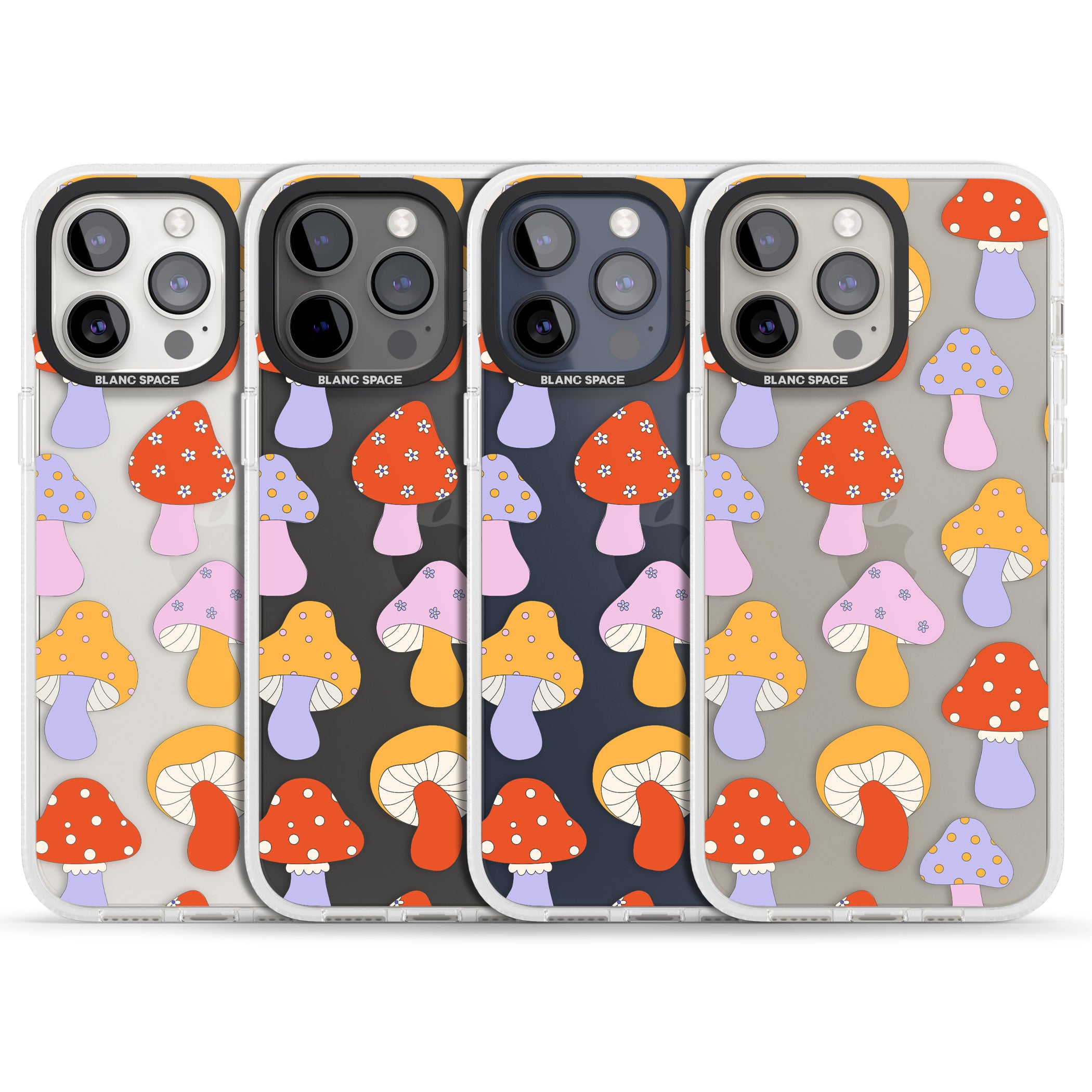 Happy Shrooms iPhone 15 Pro Max / 15 Pro / 14 Pro Max / 14 Pro / 13 Pro Clear Case Impact Air - Blanc Space