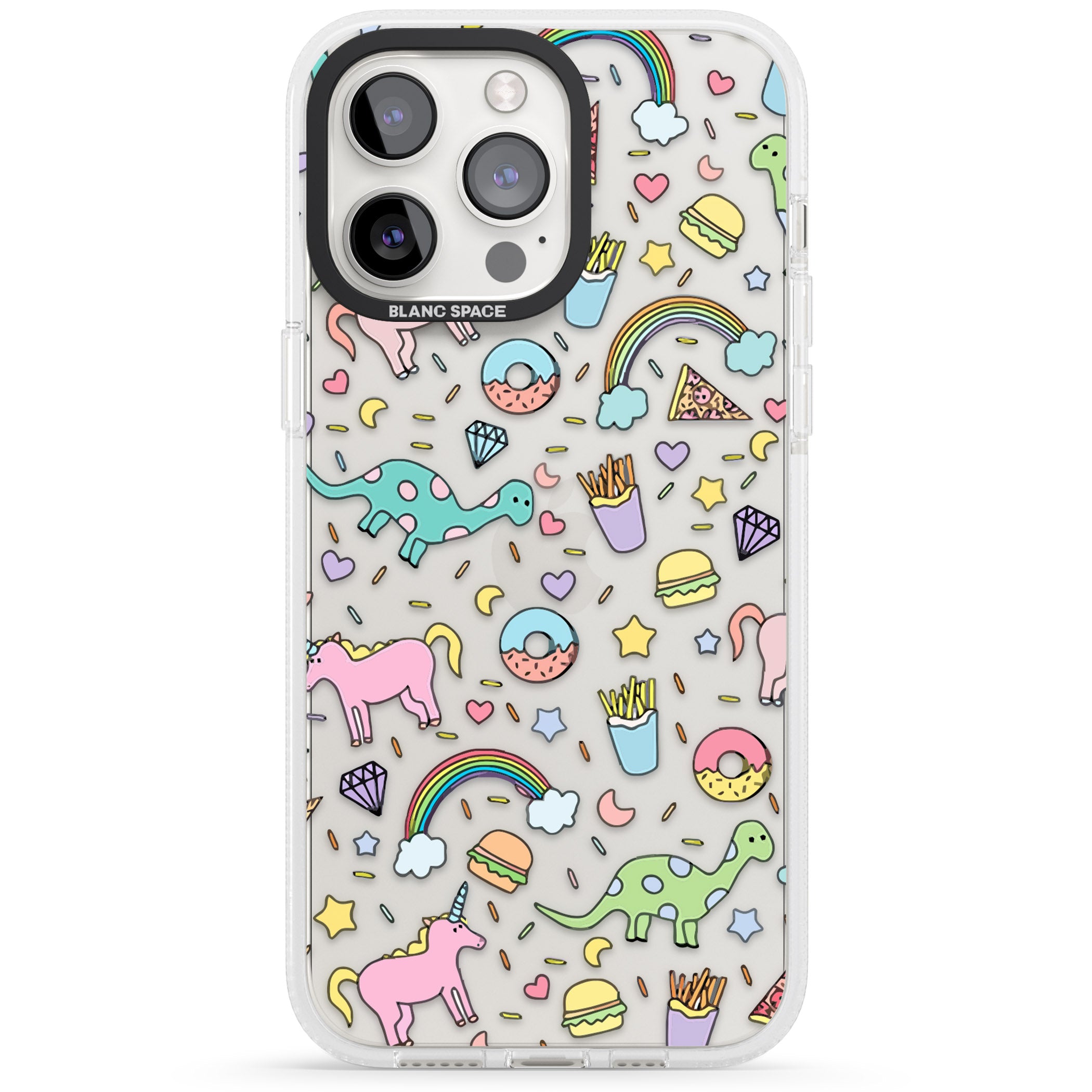 Cute Pattern iPhone 15 Pro Max / 15 Pro / 14 Pro Max / 14 Pro / 13 Pro Clear Case Impact Air - Blanc Space