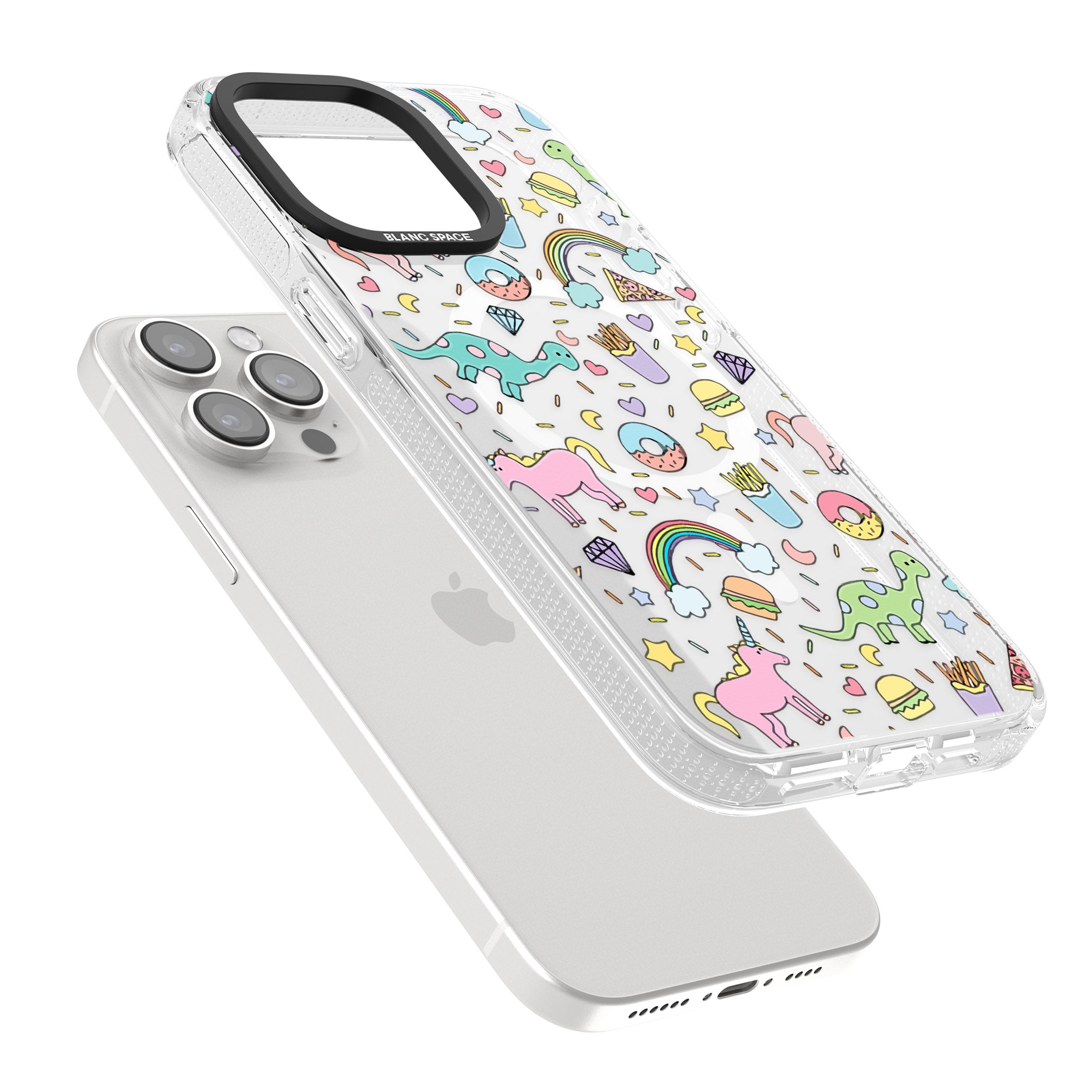 Cute Pattern iPhone 15 Pro Max / 15 Pro / 14 Pro Max / 14 Pro / 13 Pro Clear Case Impact Air - Blanc Space