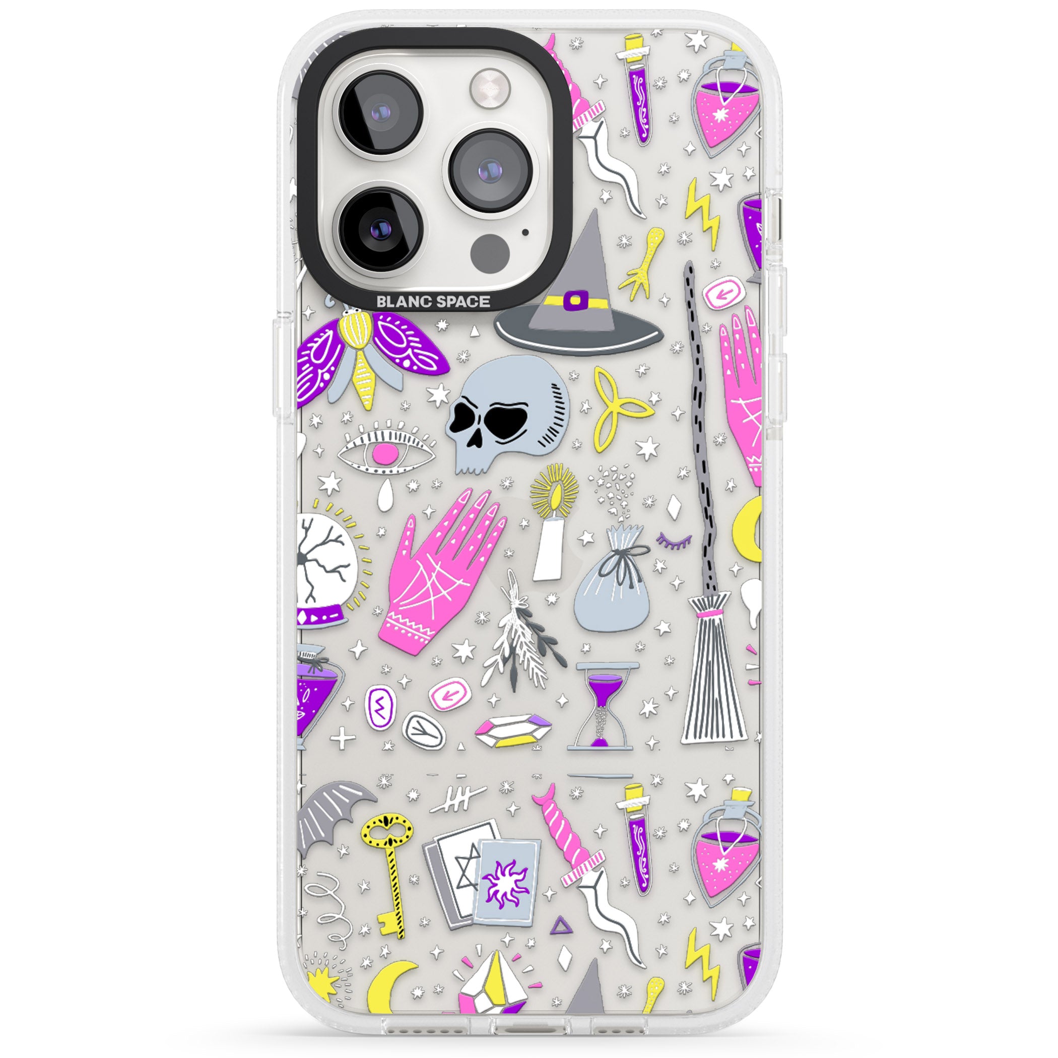 Black Magic Pattern iPhone 15 Pro Max / 15 Pro / 14 Pro Max / 14 Pro / 13 Pro Clear Case Impact Air - Blanc Space