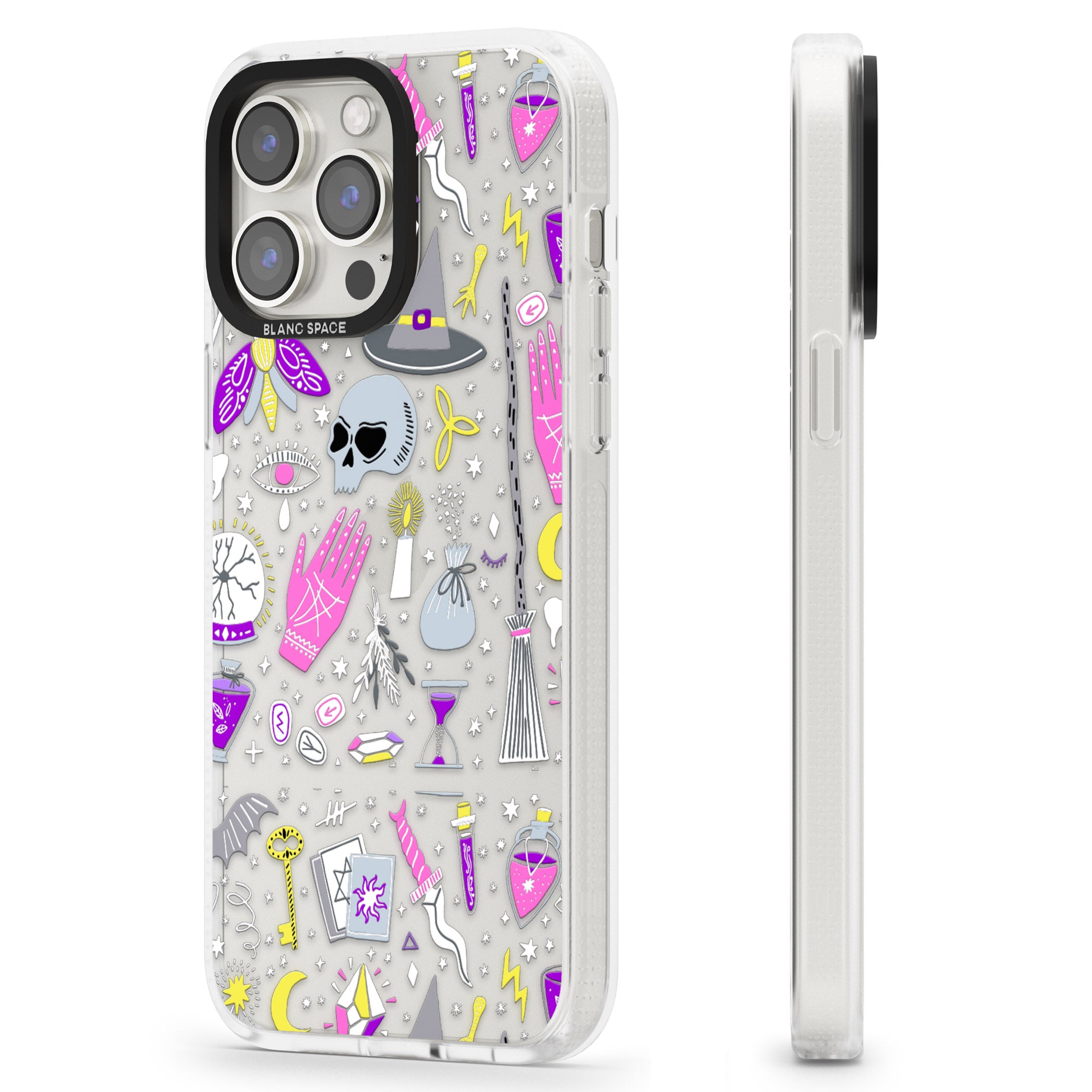 Black Magic Pattern iPhone 15 Pro Max / 15 Pro / 14 Pro Max / 14 Pro / 13 Pro Clear Case Impact Air - Blanc Space
