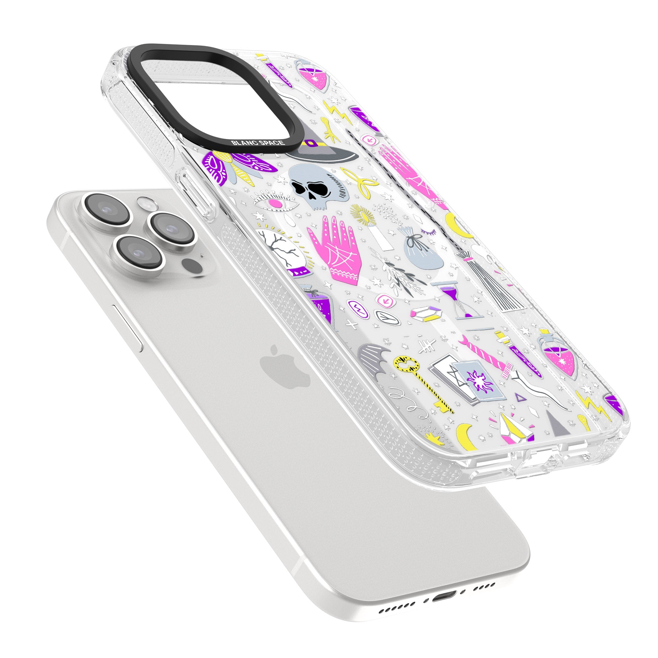 Black Magic Pattern iPhone 15 Pro Max / 15 Pro / 14 Pro Max / 14 Pro / 13 Pro Clear Case Impact Air - Blanc Space