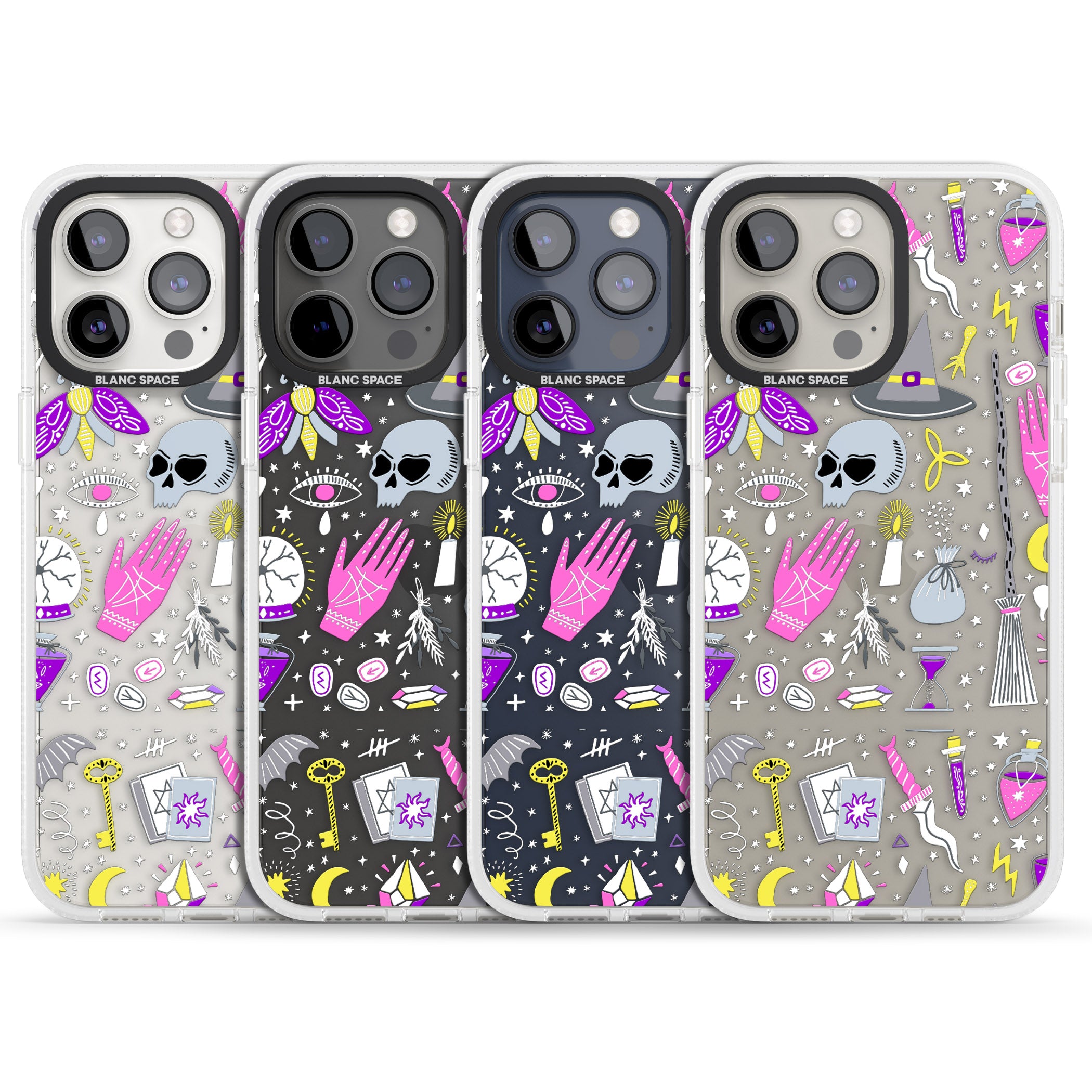 Black Magic Pattern iPhone 15 Pro Max / 15 Pro / 14 Pro Max / 14 Pro / 13 Pro Clear Case Impact Air - Blanc Space