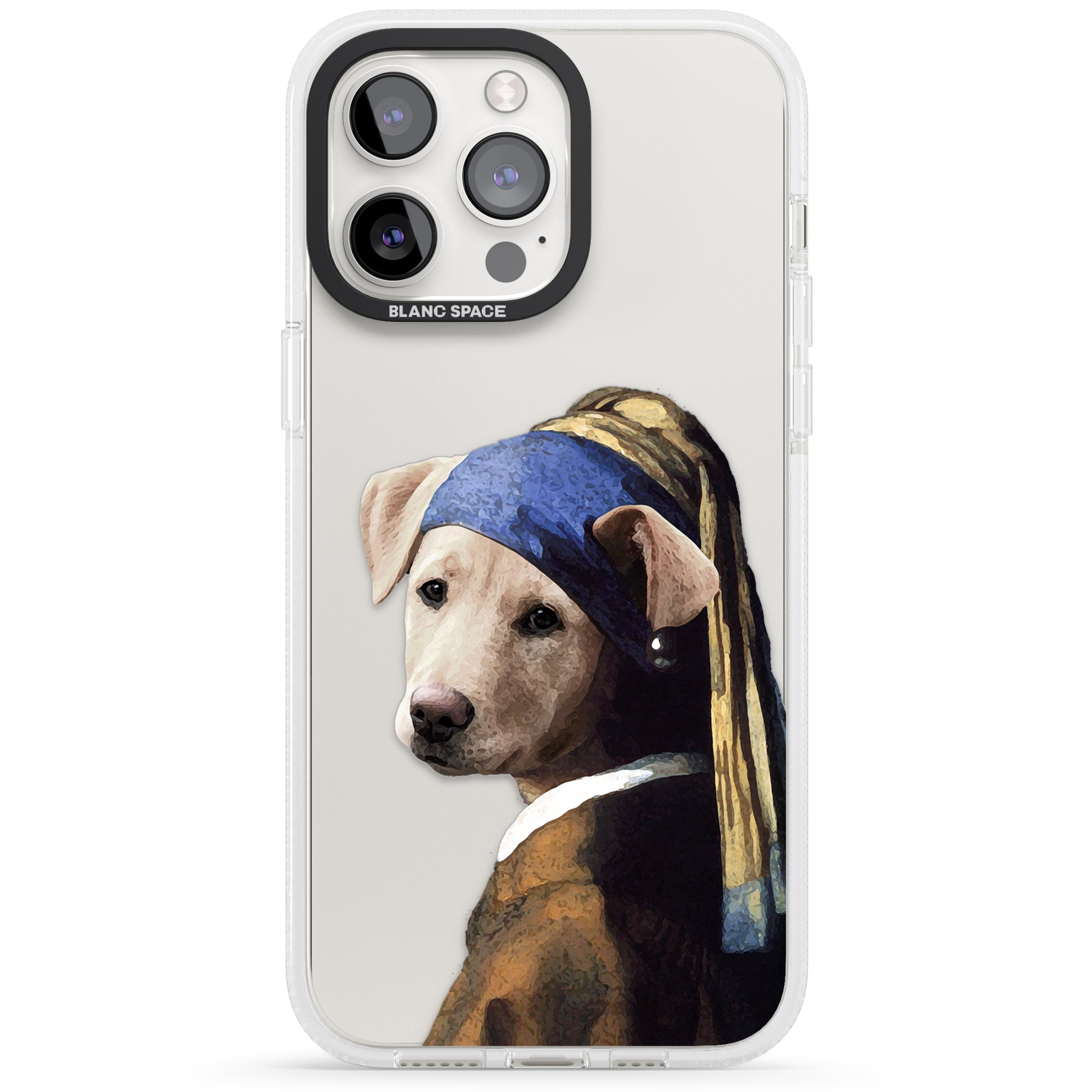 Doggo with a Pearl Earring iPhone 15 Pro Max / 15 Pro / 14 Pro Max / 14 Pro / 13 Pro Clear Case Impact Air - Blanc Space