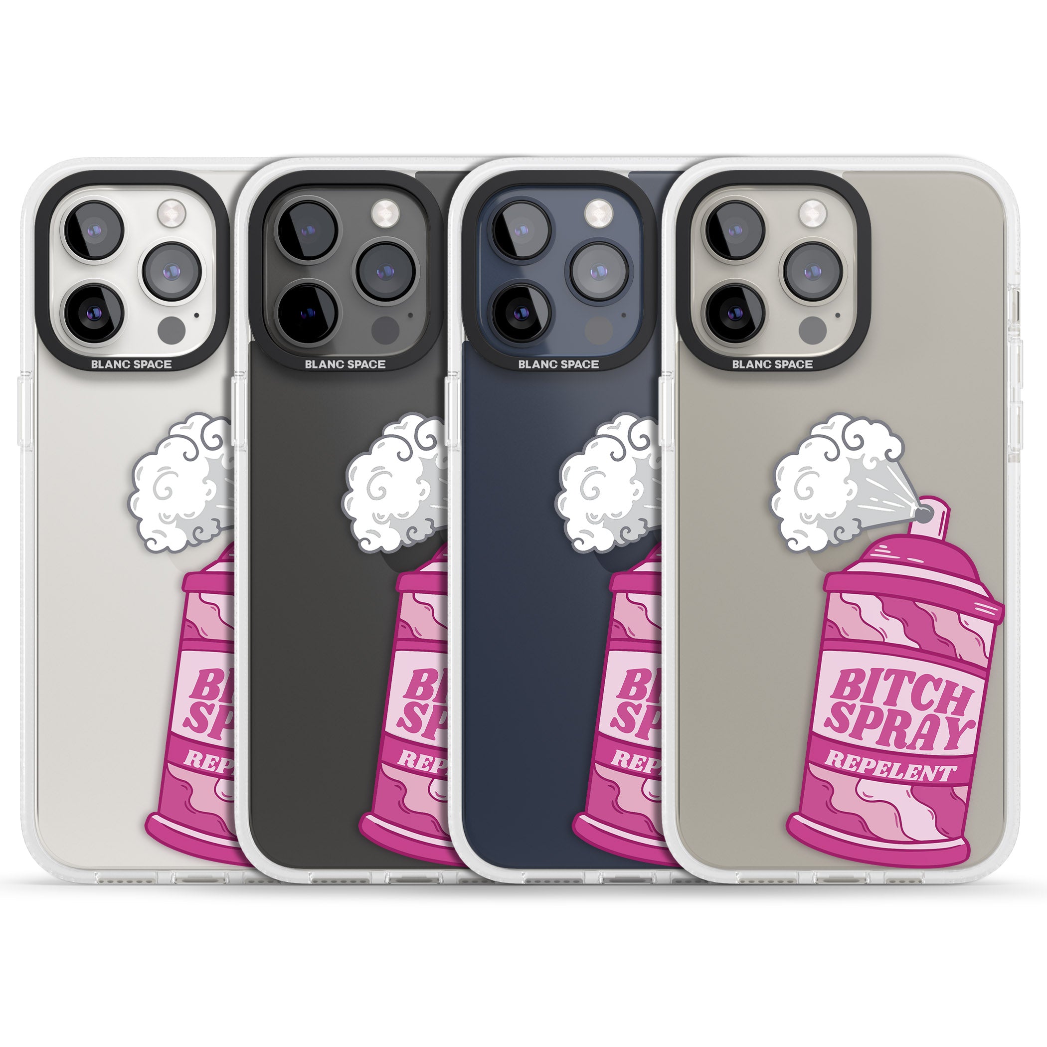 B*tch Spray iPhone 15 Pro Max / 15 Pro / 14 Pro Max / 14 Pro / 13 Pro Clear Case Impact Air - Blanc Space