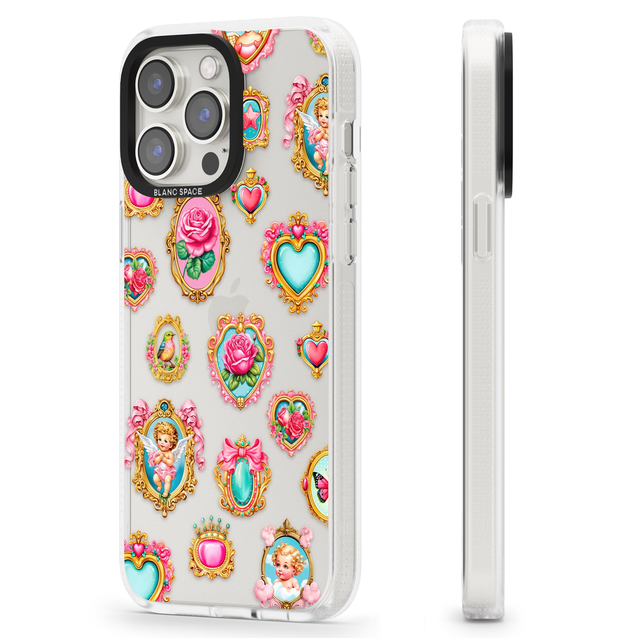 Angelcore Hearts & Frames iPhone 15 Pro Max / 15 Pro / 14 Pro Max / 14 Pro / 13 Pro Clear Case Impact Air - Blanc Space