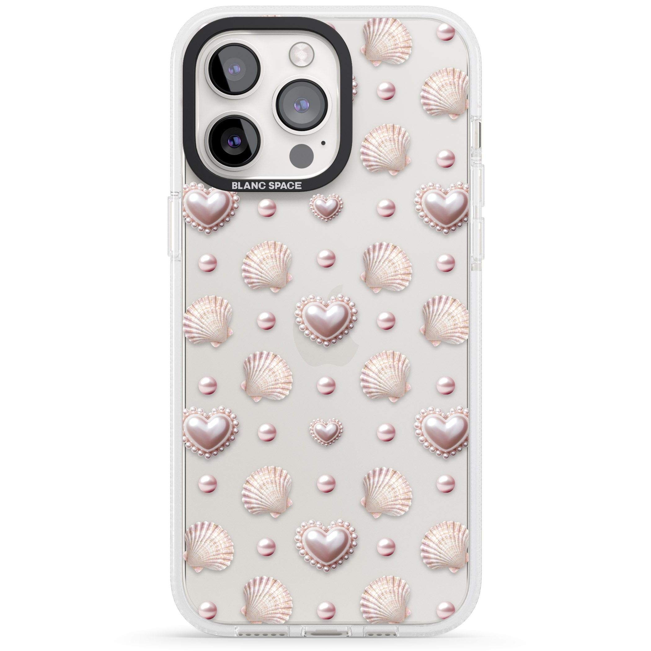 Pearl Hearts iPhone 15 Pro Max / 15 Pro / 14 Pro Max / 14 Pro / 13 Pro Clear Case Impact Air - Blanc Space