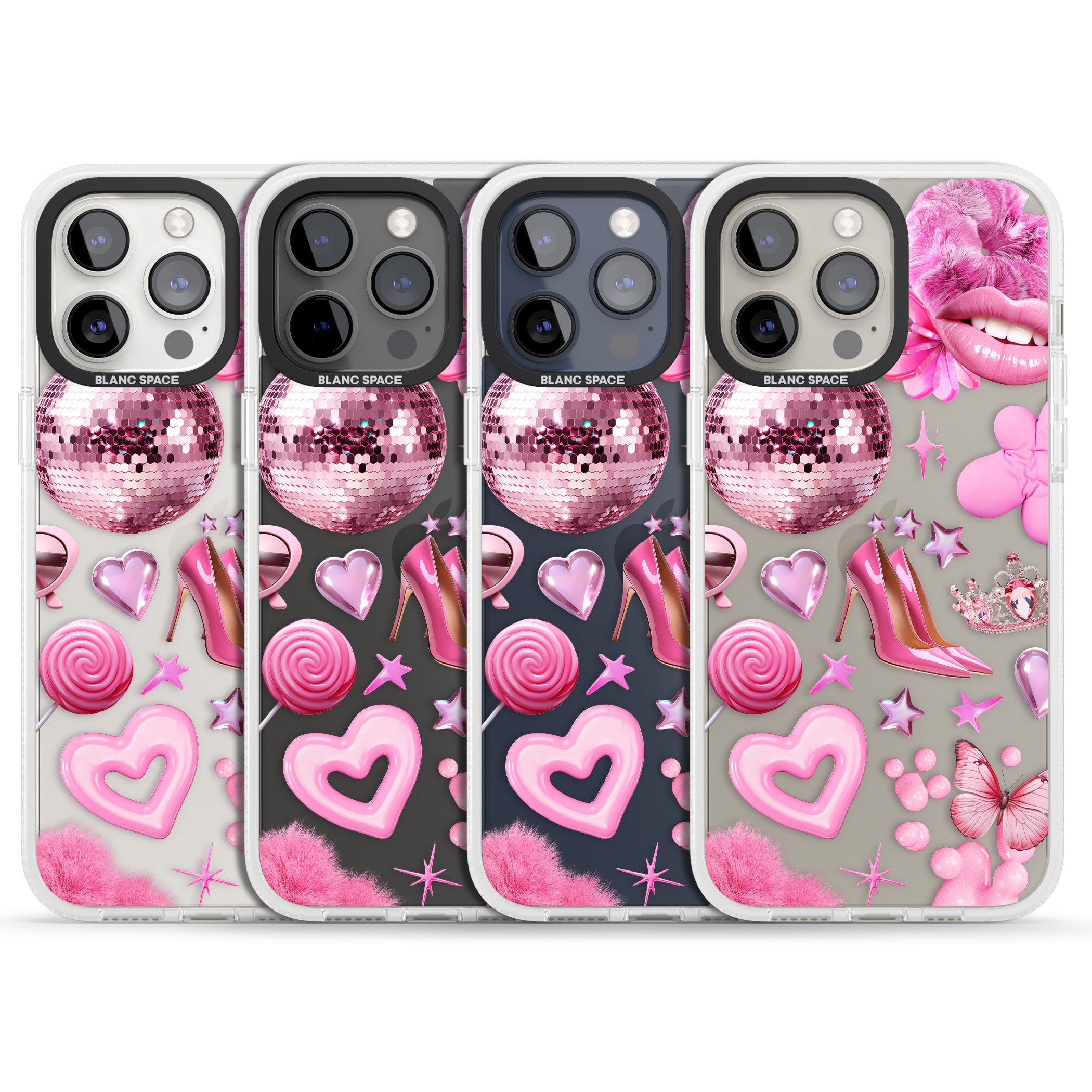 Pink Glam iPhone 15 Pro Max / 15 Pro / 14 Pro Max / 14 Pro / 13 Pro Clear Case Impact Air - Blanc Space