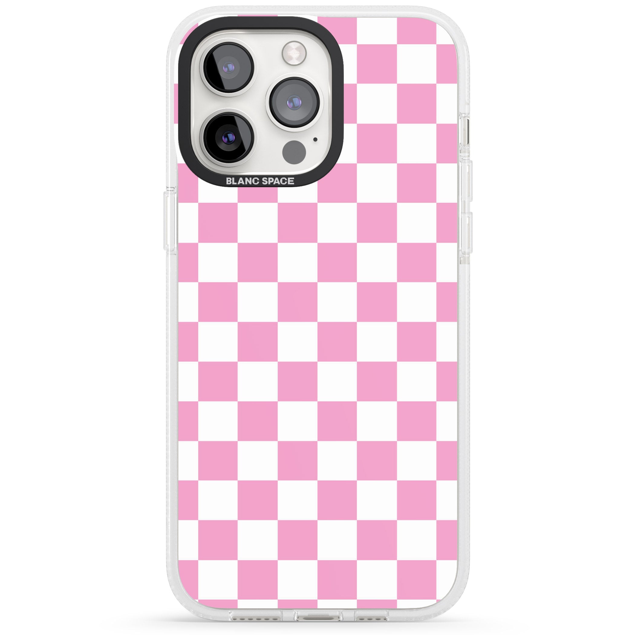 Pink Checkered iPhone 15 Pro Max / 15 Pro / 14 Pro Max / 14 Pro / 13 Pro Clear Case Impact Air - Blanc Space