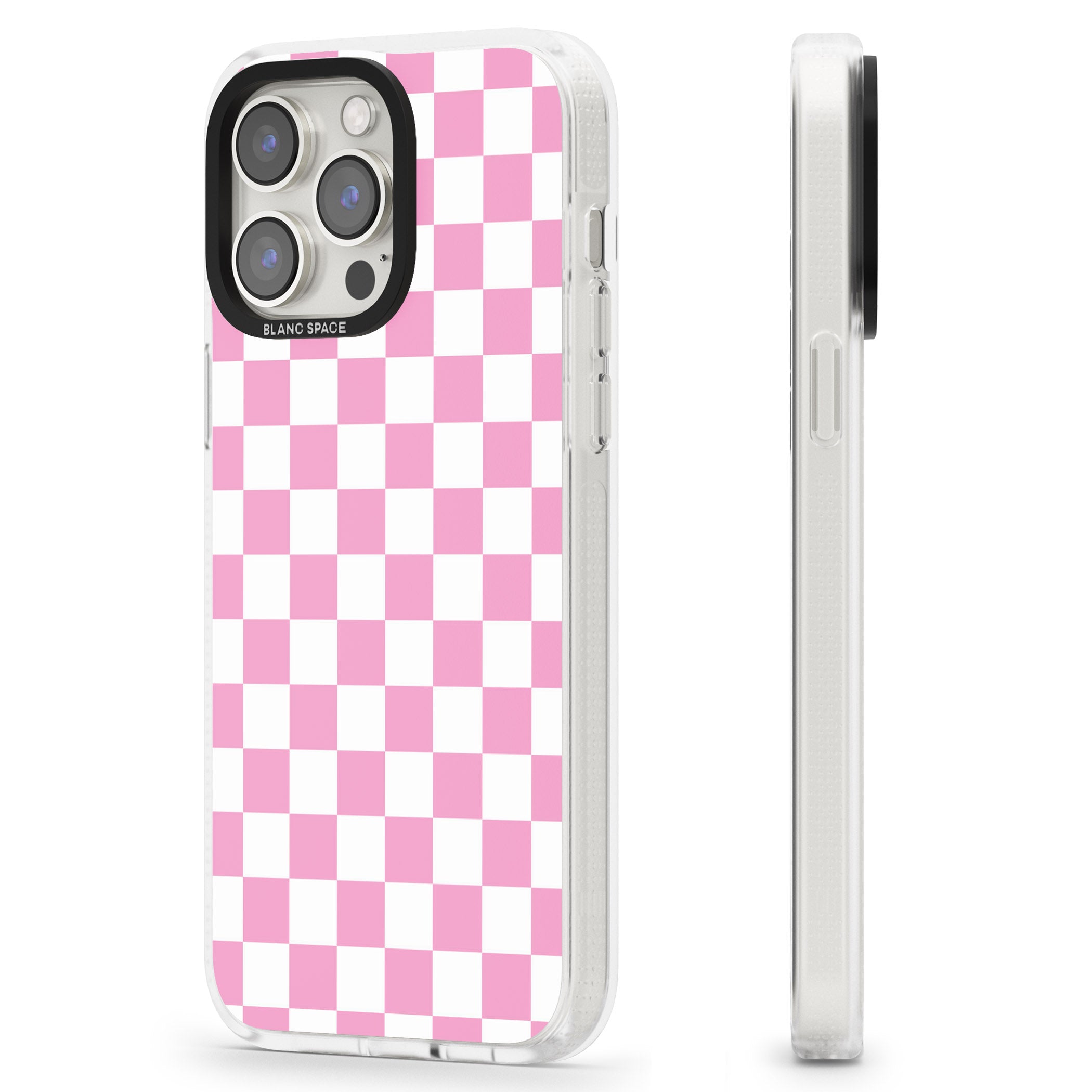 Pink Checkered iPhone 15 Pro Max / 15 Pro / 14 Pro Max / 14 Pro / 13 Pro Clear Case Impact Air - Blanc Space
