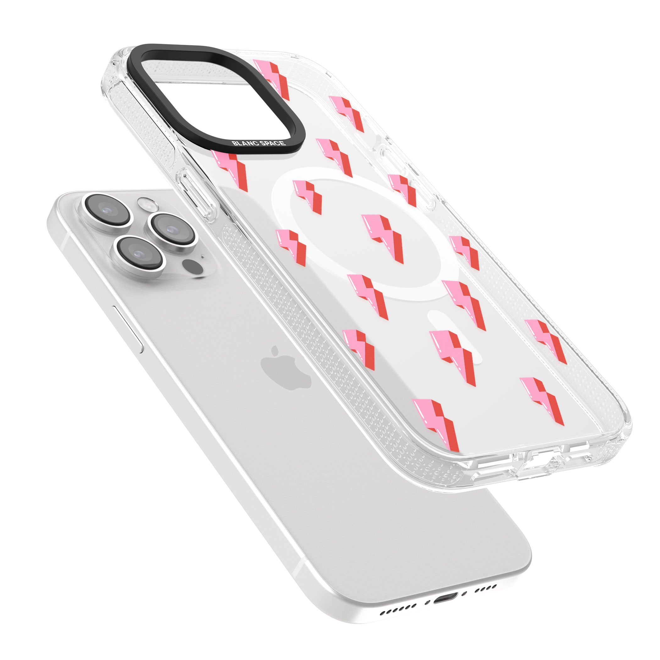 Pink Bolt Pattern iPhone 15 Pro Max / 15 Pro / 14 Pro Max / 14 Pro / 13 Pro Clear Case Impact Air - Blanc Space
