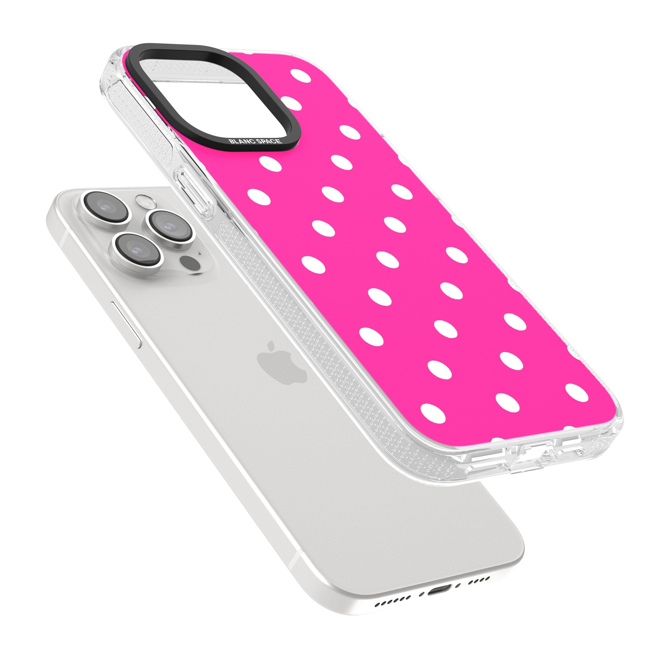 Pink Polka Dot iPhone 15 Pro Max / 15 Pro / 14 Pro Max / 14 Pro / 13 Pro Clear Case Impact Air - Blanc Space