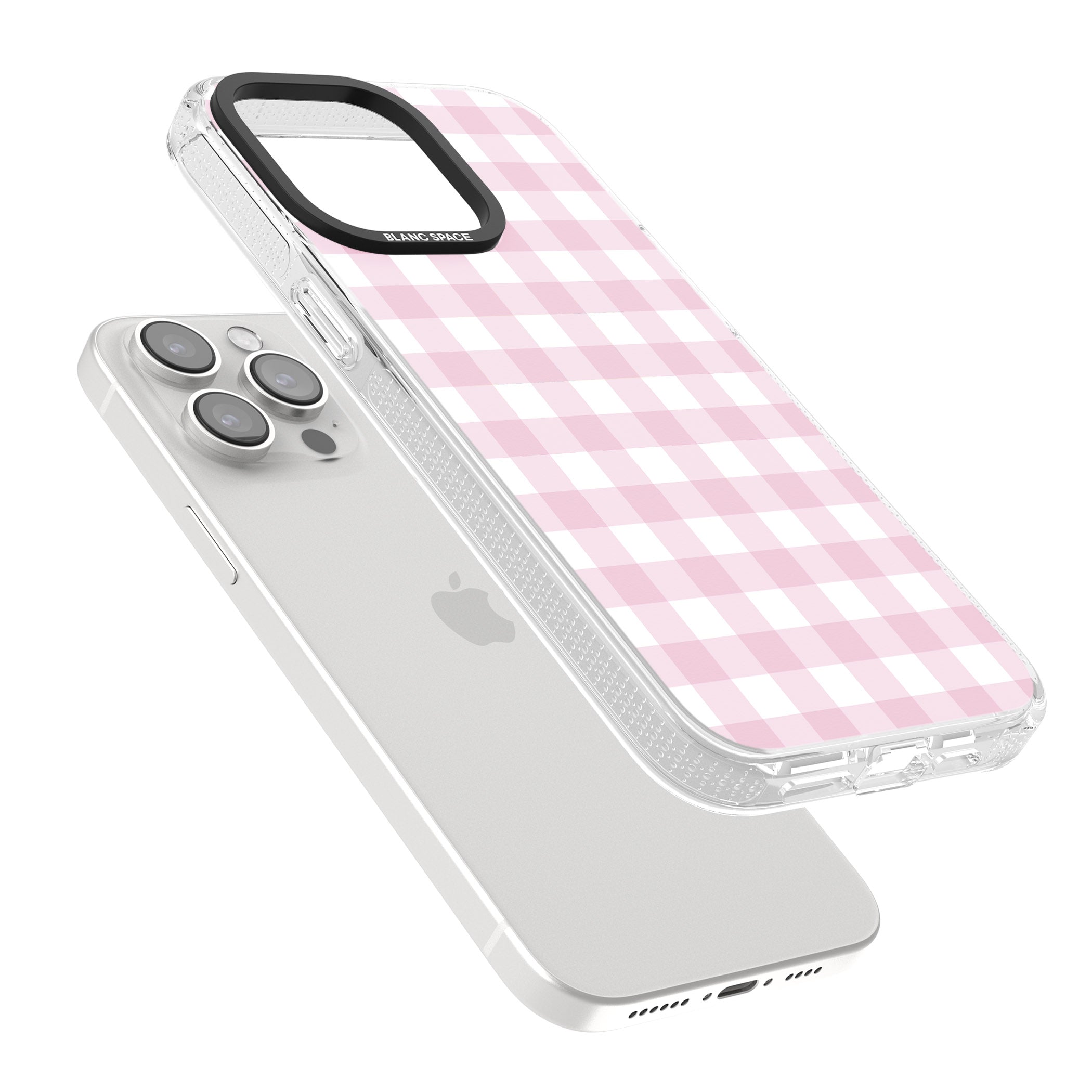 Pink Gingham Pattern iPhone 15 Pro Max / 15 Pro / 14 Pro Max / 14 Pro / 13 Pro Clear Case Impact Air - Blanc Space
