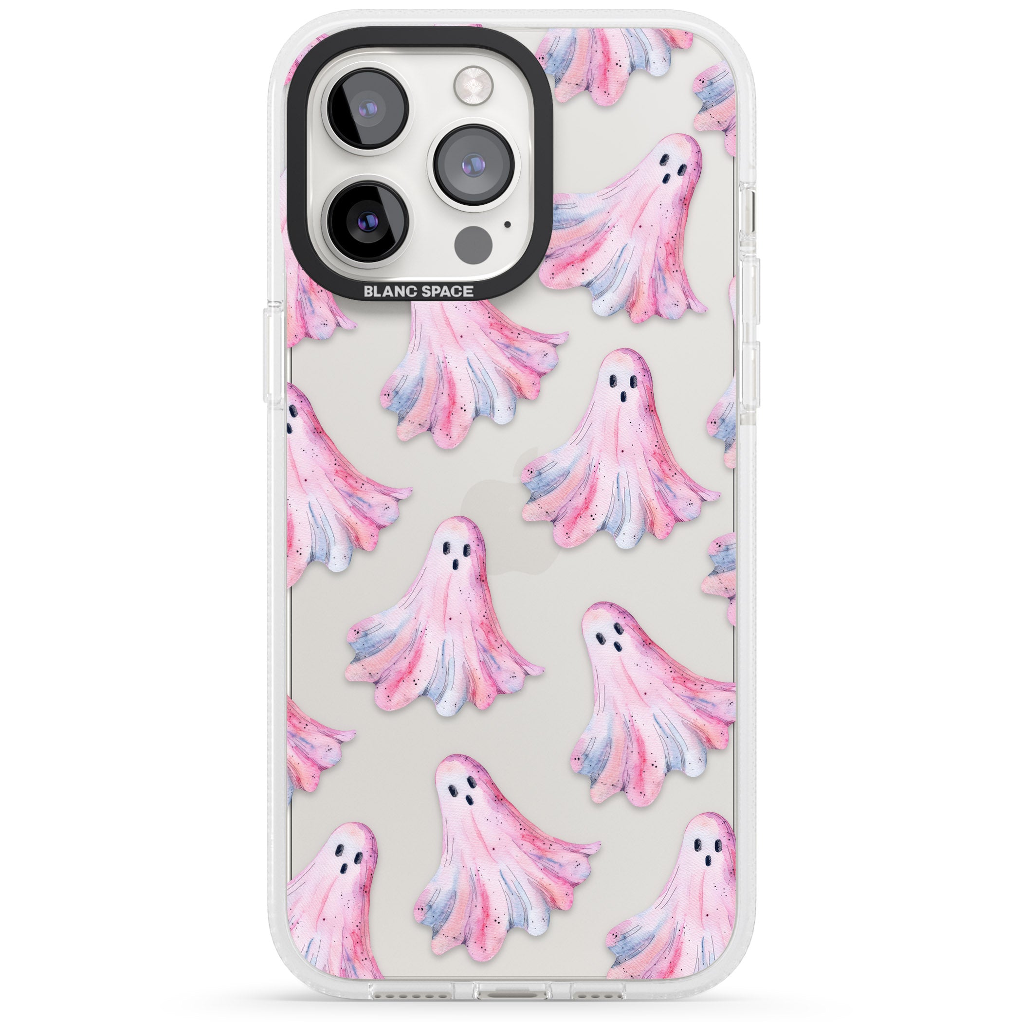Pink Ghosts iPhone 15 Pro Max / 15 Pro / 14 Pro Max / 14 Pro / 13 Pro Clear Case Impact Air - Blanc Space