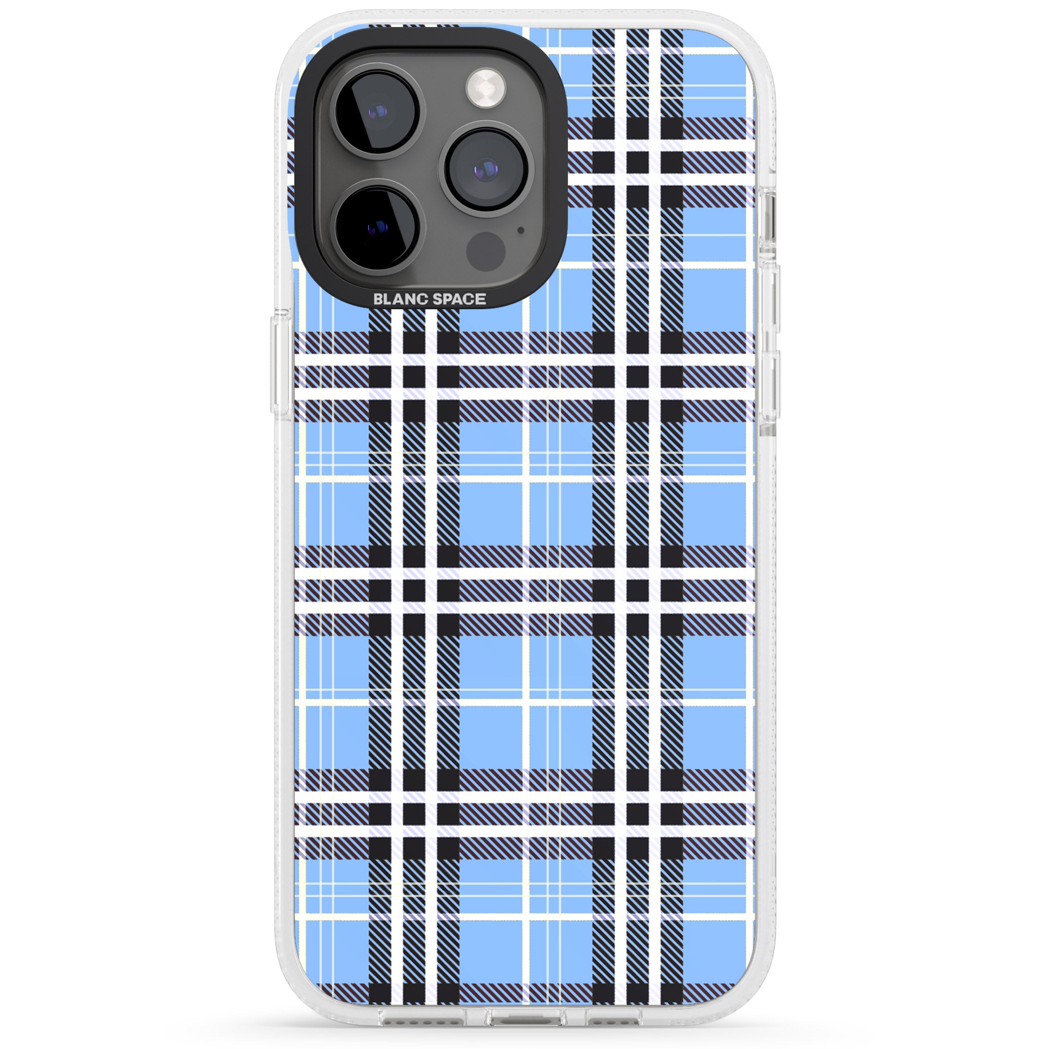 Blue Plaid iPhone 15 Pro Max / 15 Pro / 14 Pro Max / 14 Pro / 13 Pro Clear Case Impact Air - Blanc Space