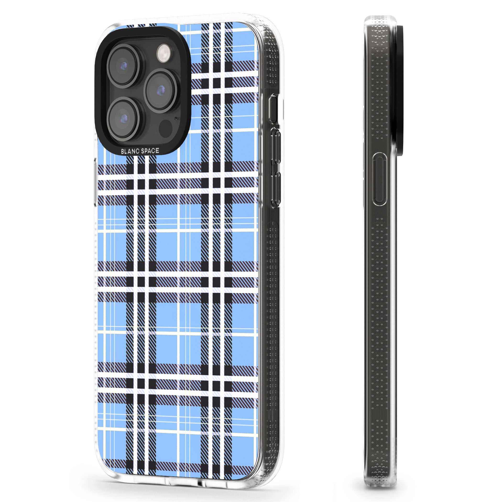 Blue Plaid iPhone 15 Pro Max / 15 Pro / 14 Pro Max / 14 Pro / 13 Pro Clear Case Impact Air - Blanc Space