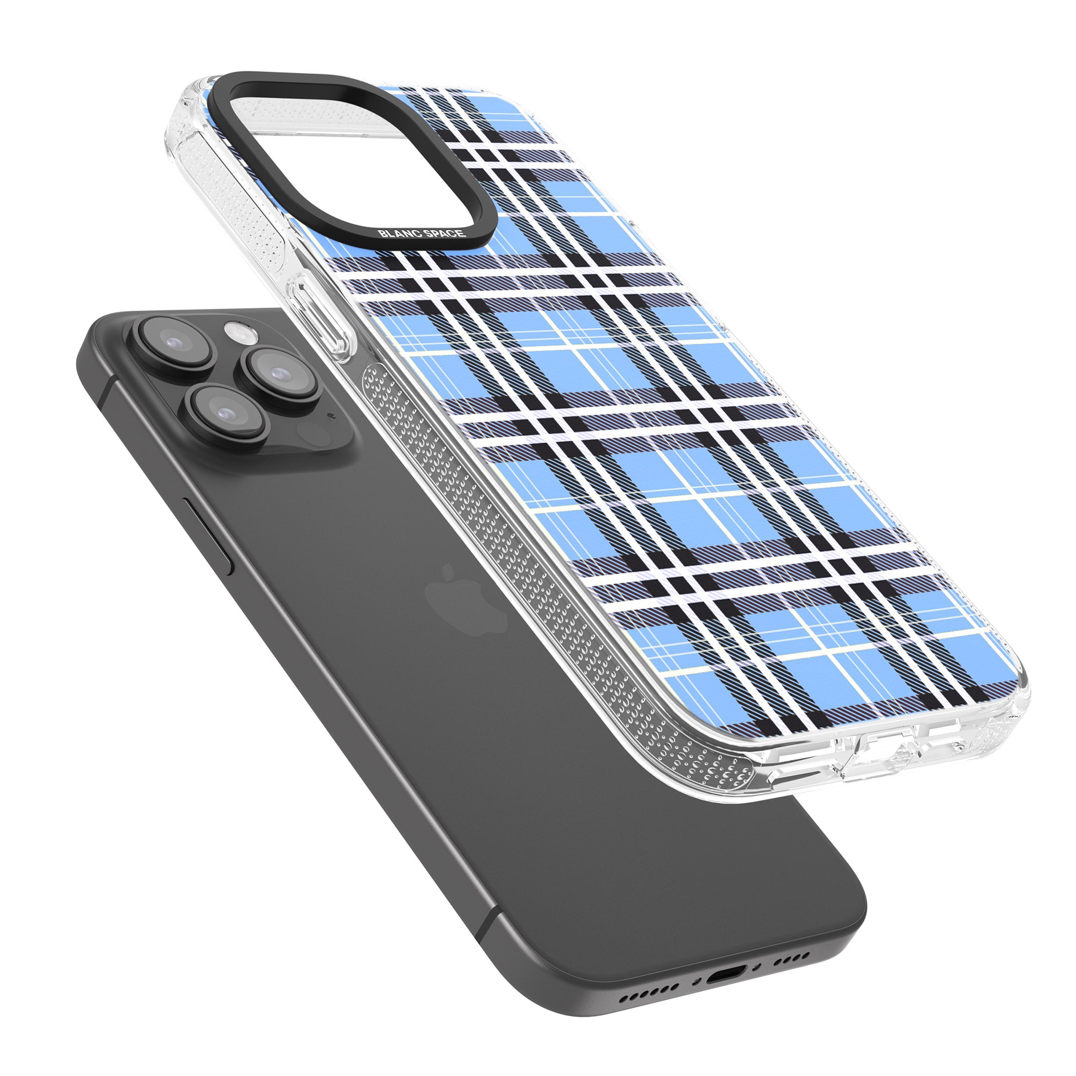 Blue Plaid iPhone 15 Pro Max / 15 Pro / 14 Pro Max / 14 Pro / 13 Pro Clear Case Impact Air - Blanc Space
